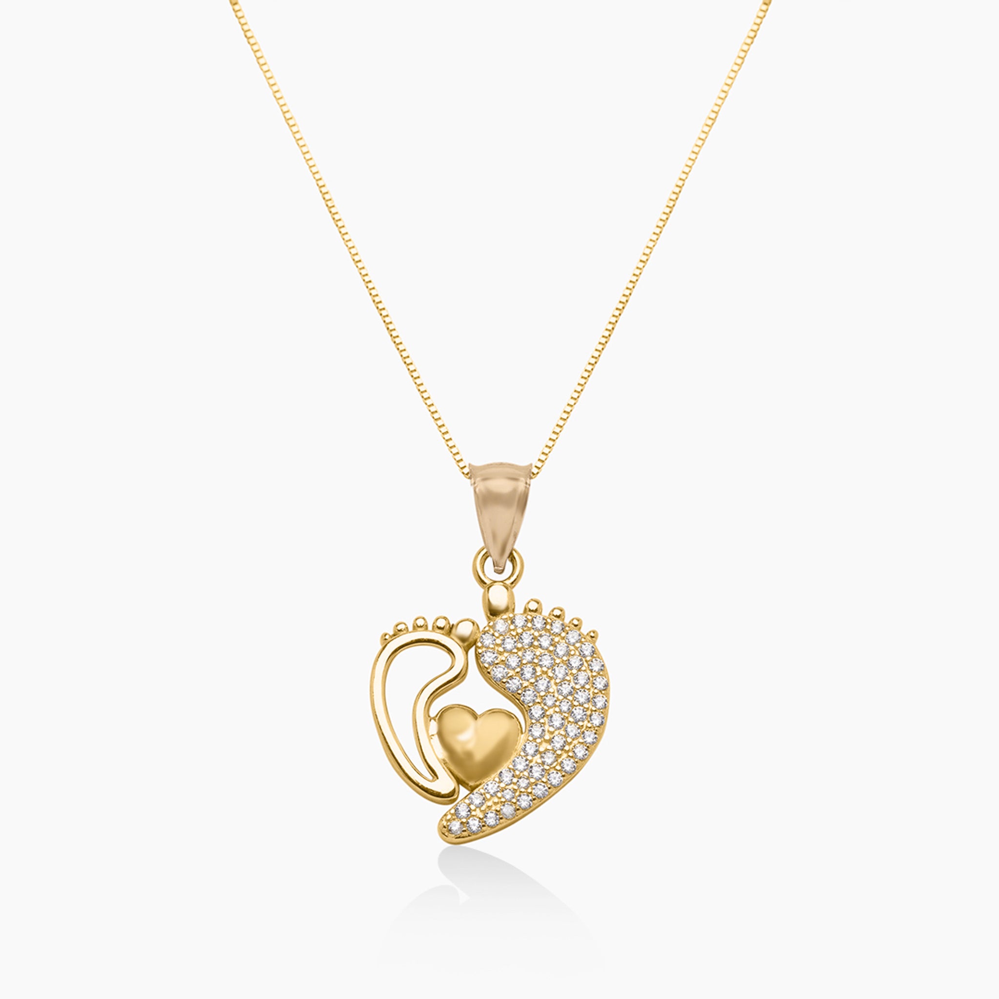 14K YELLOW GOLD TINY TOES KEEPSAKE HEART NECKLACE