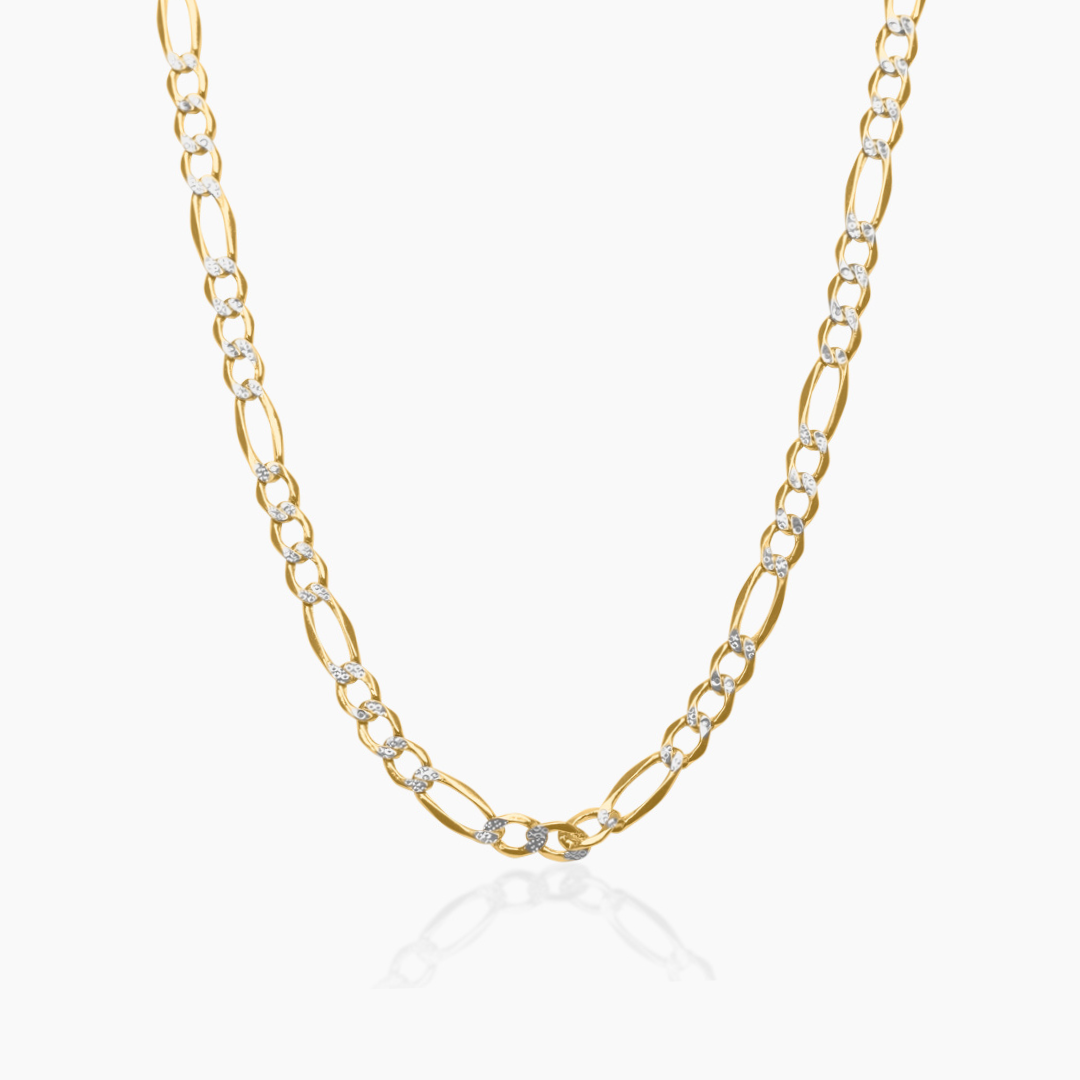 14K YELLOW GOLD DIAMOND CUT FIGARO CHAIN -3.5MM