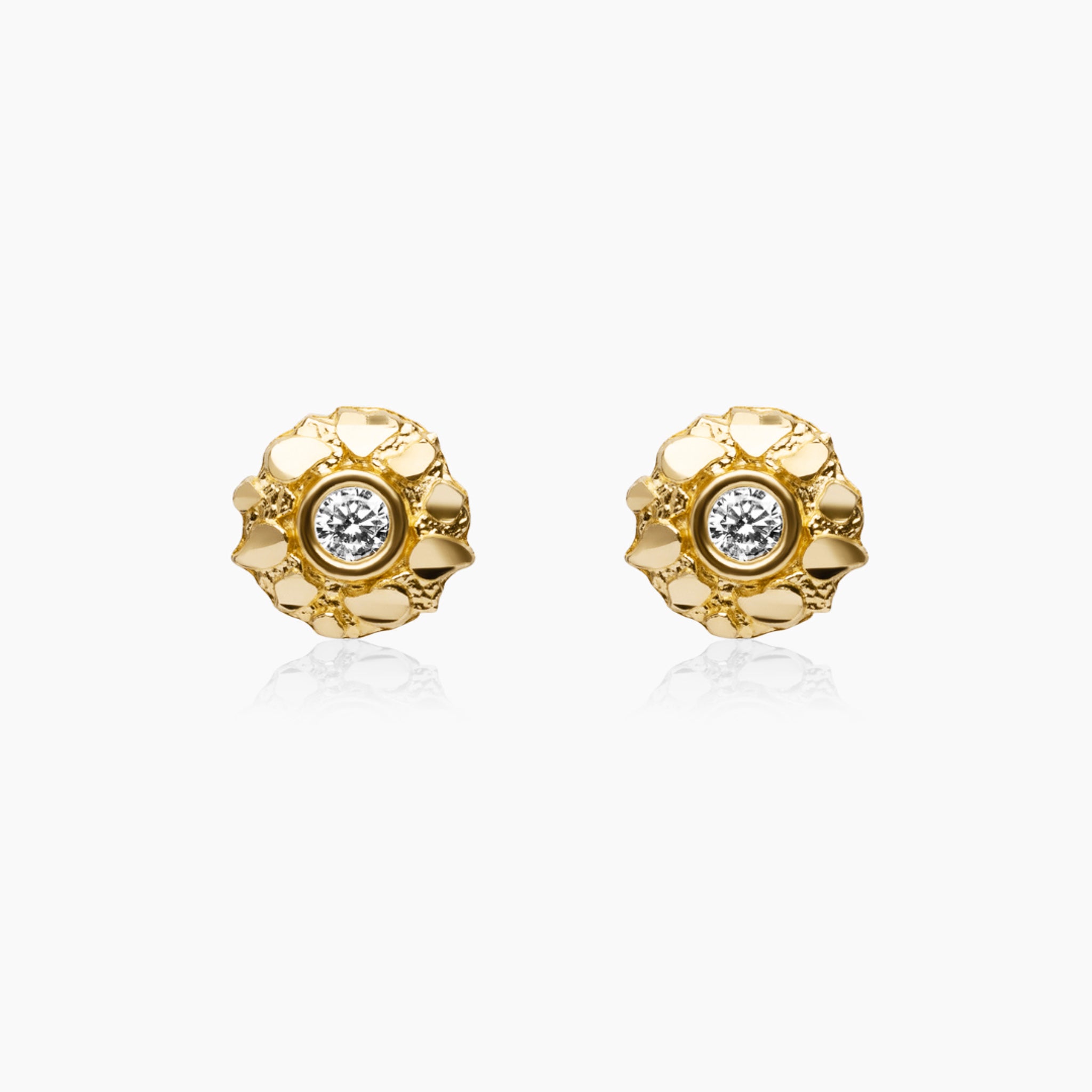 10K YELLOW GOLD BEZEL STONE NUGGET EARRINGS -10MM