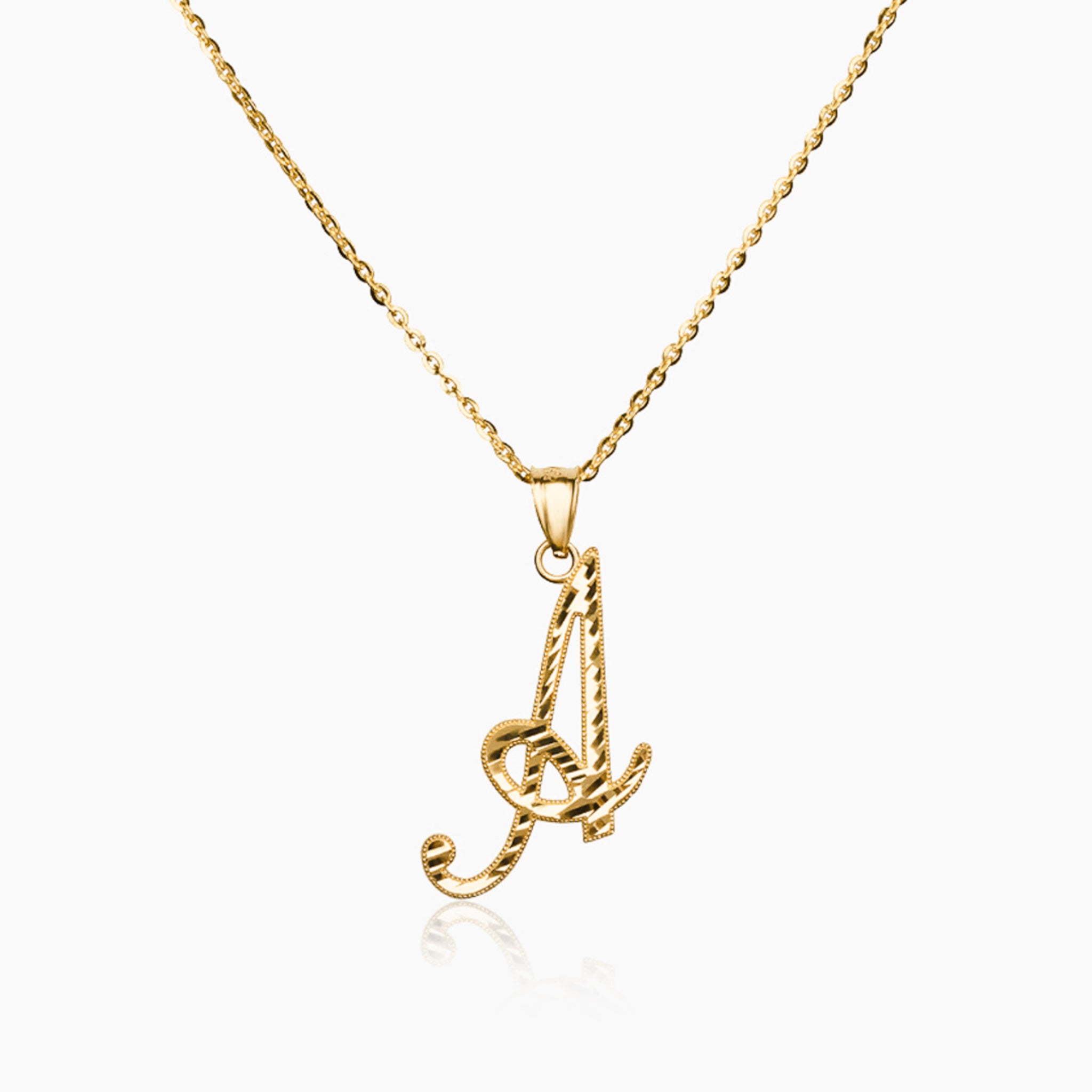14K YELLOW GOLD DIAMOND CUT SCRIPT INITIAL NECKLACE