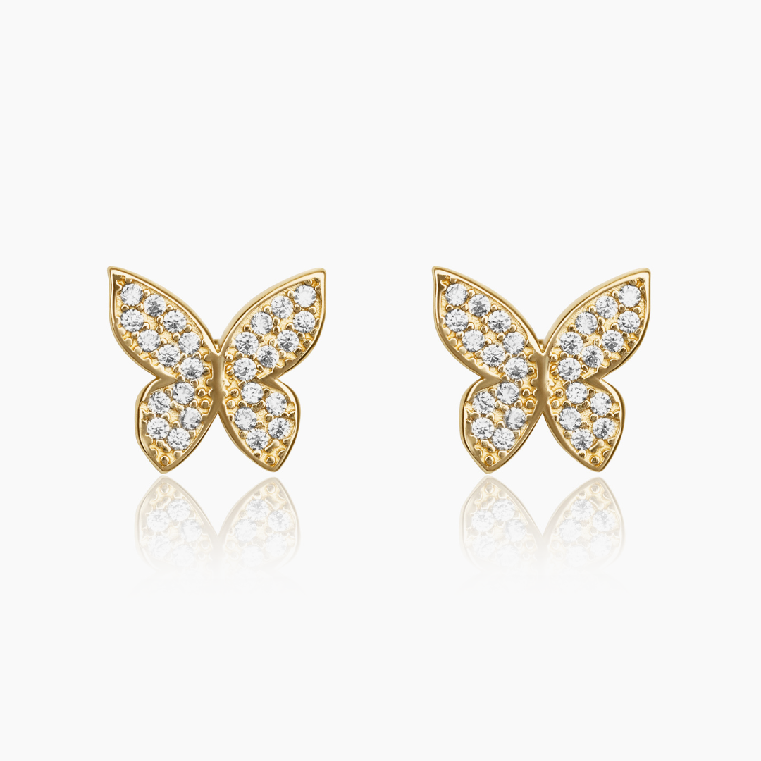 14K YELLOW GOLD FACET BUTTERFLY STUDS