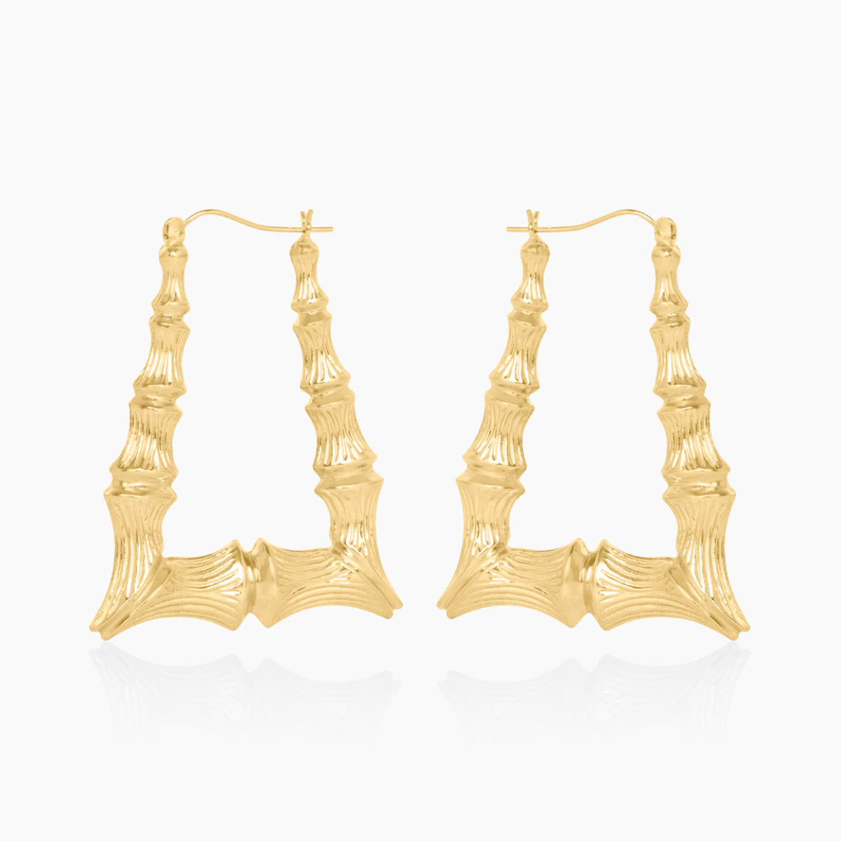 10K YELLOW GOLD BAMBOO DOOR KNOCKER HOOPS -LARGE