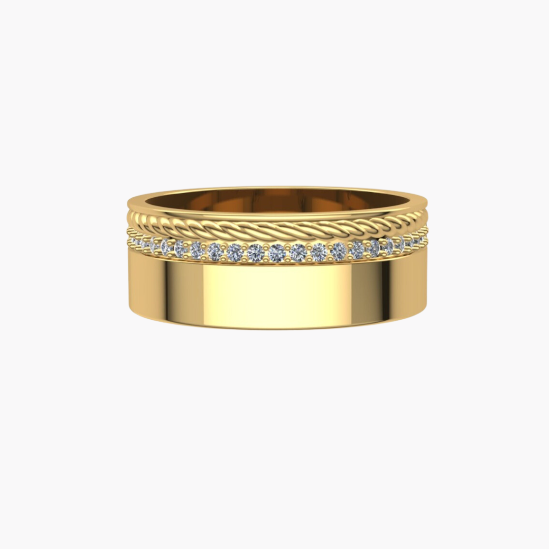 YELLOW GOLD UNITY ROPE DIAMOND BAND -8MM
