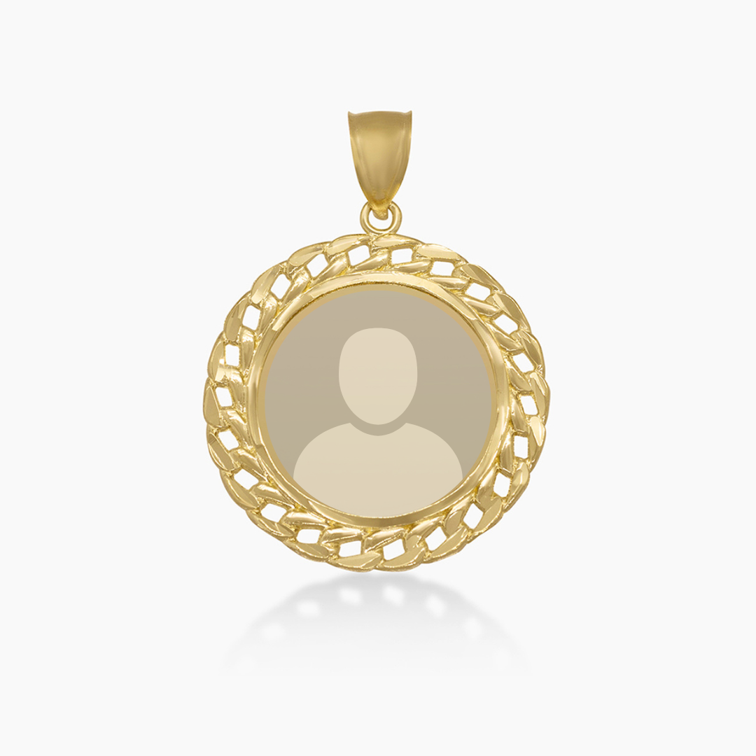 14K YELLOW GOLD CUBAN LINK ROUND MEMORY PENDANT -28MM