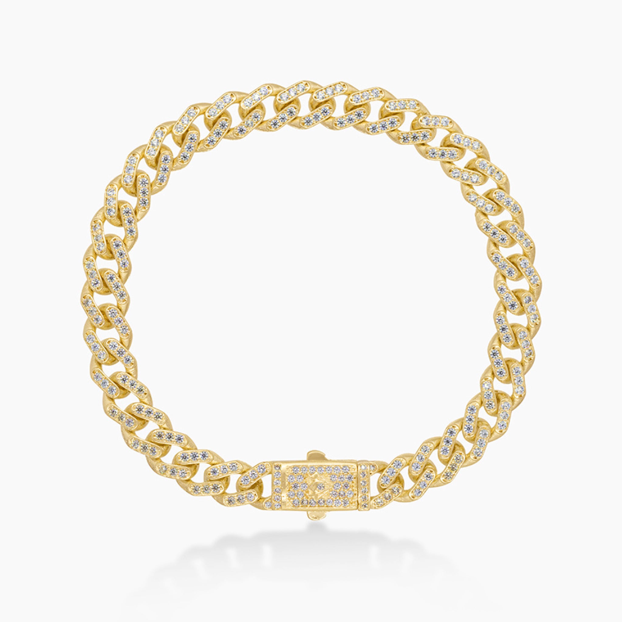 14K YELLOW GOLD ICY MONACO CUBAN BRACELET -7MM