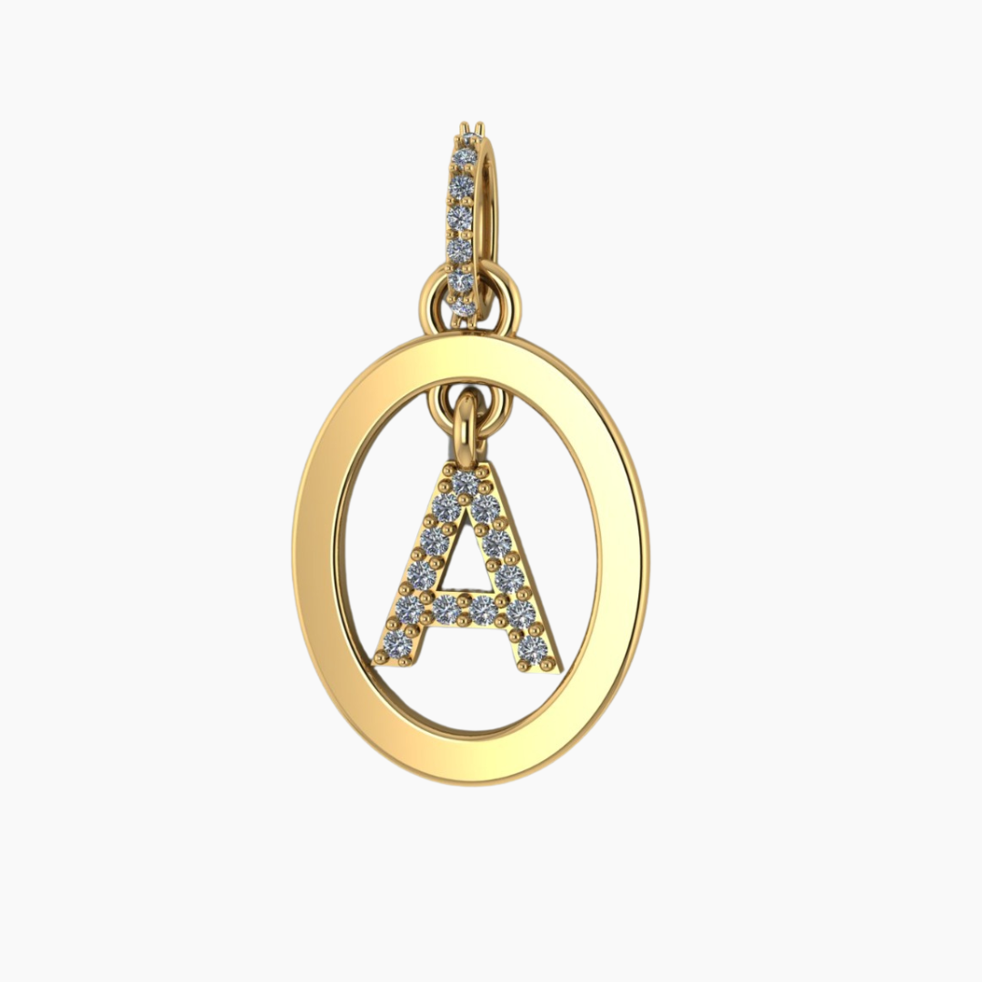 14K YELLOW GOLD OVAL WINDOW DIAMOND INITIAL PENDANT