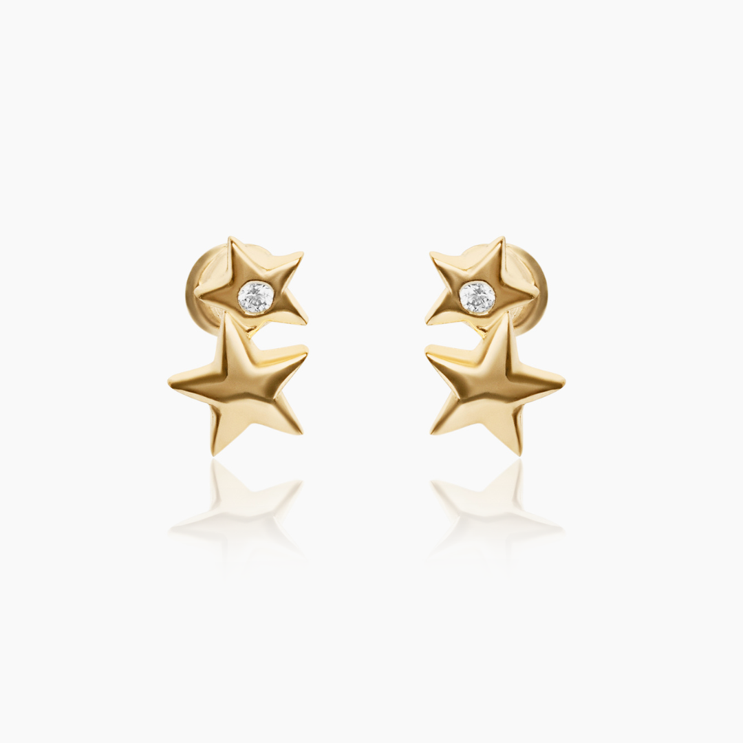 14K YELLOW GOLD TWINNOVA PAVE STAR STUDS