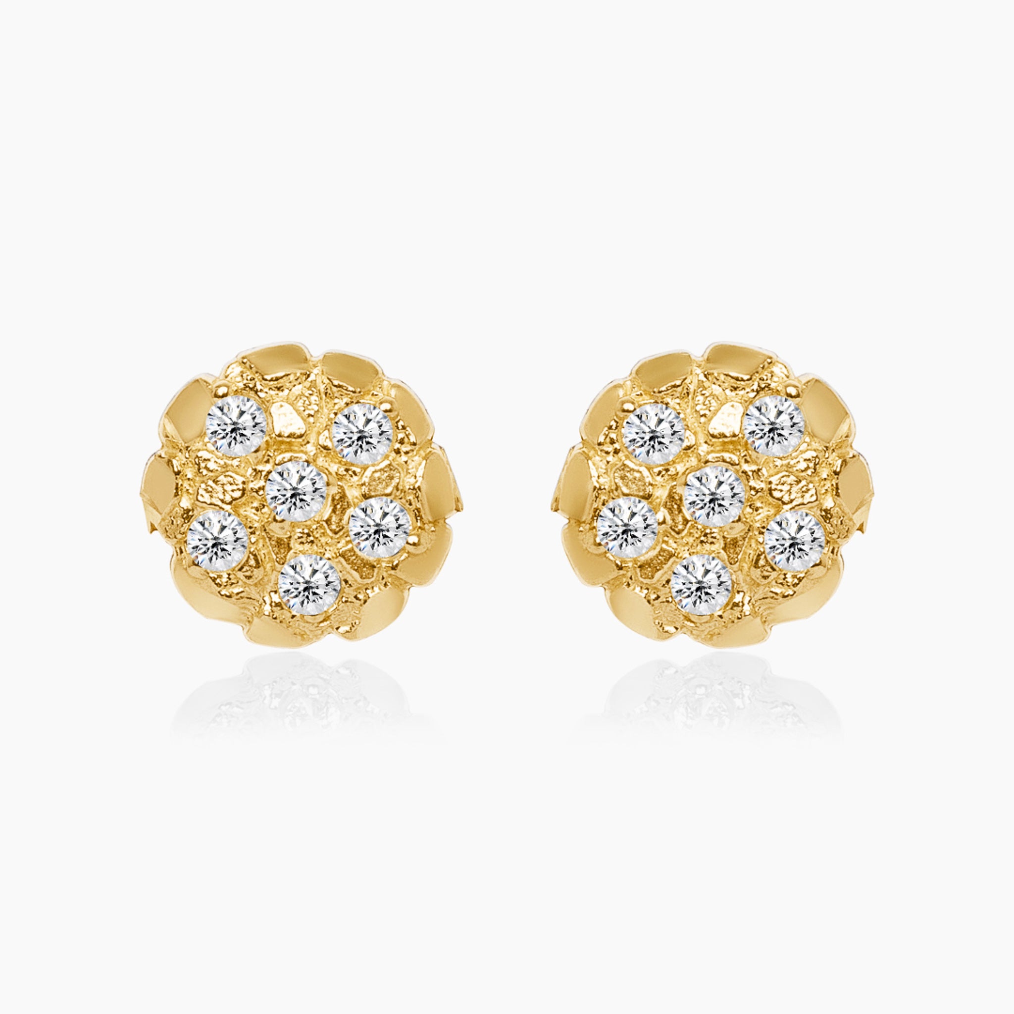 10K YELLOW GOLD ICY ROUND NUGGET EARRINGS -11.5MM