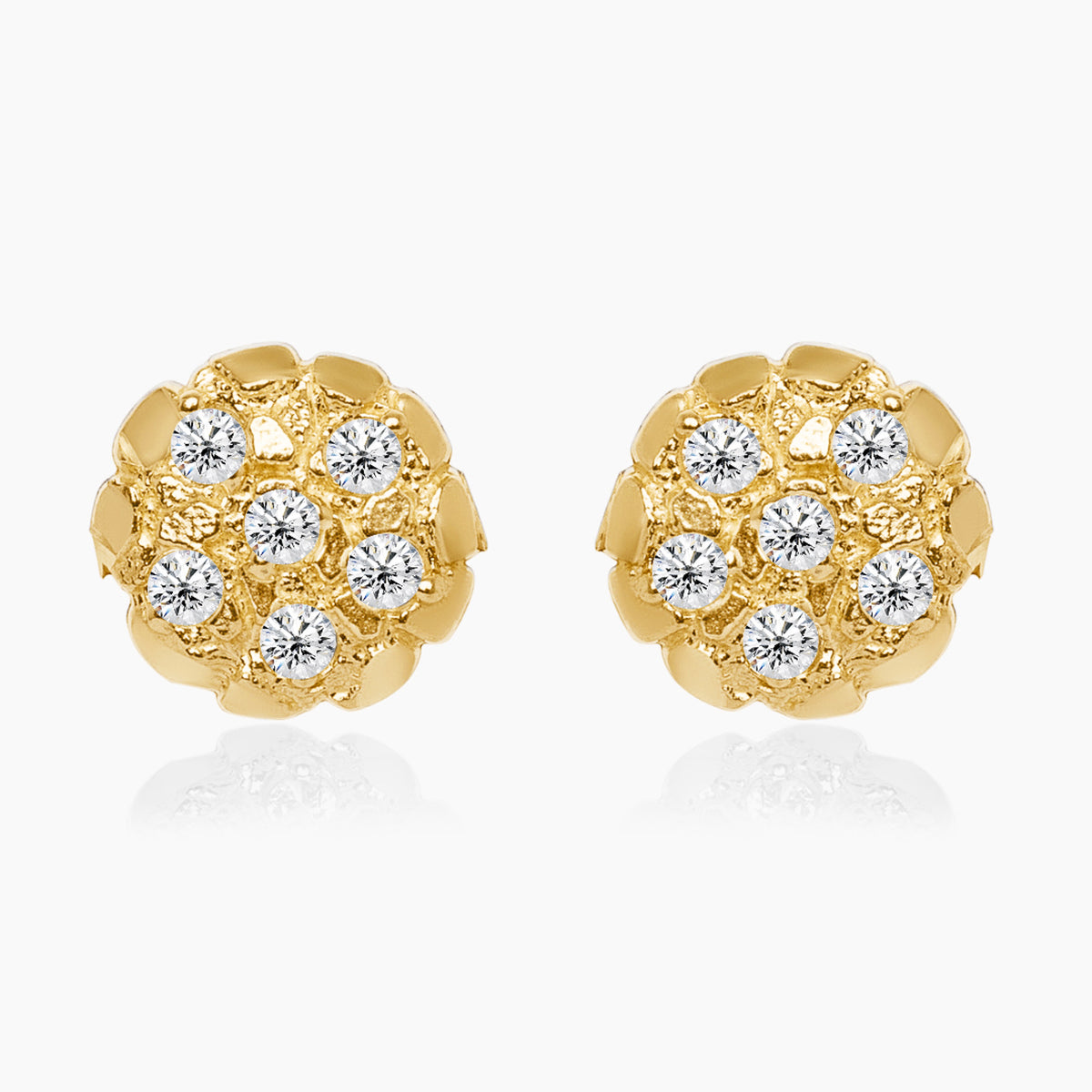 10K Gold Authentc Nugget Round Damond Cut Stud Earrngs for Men Women