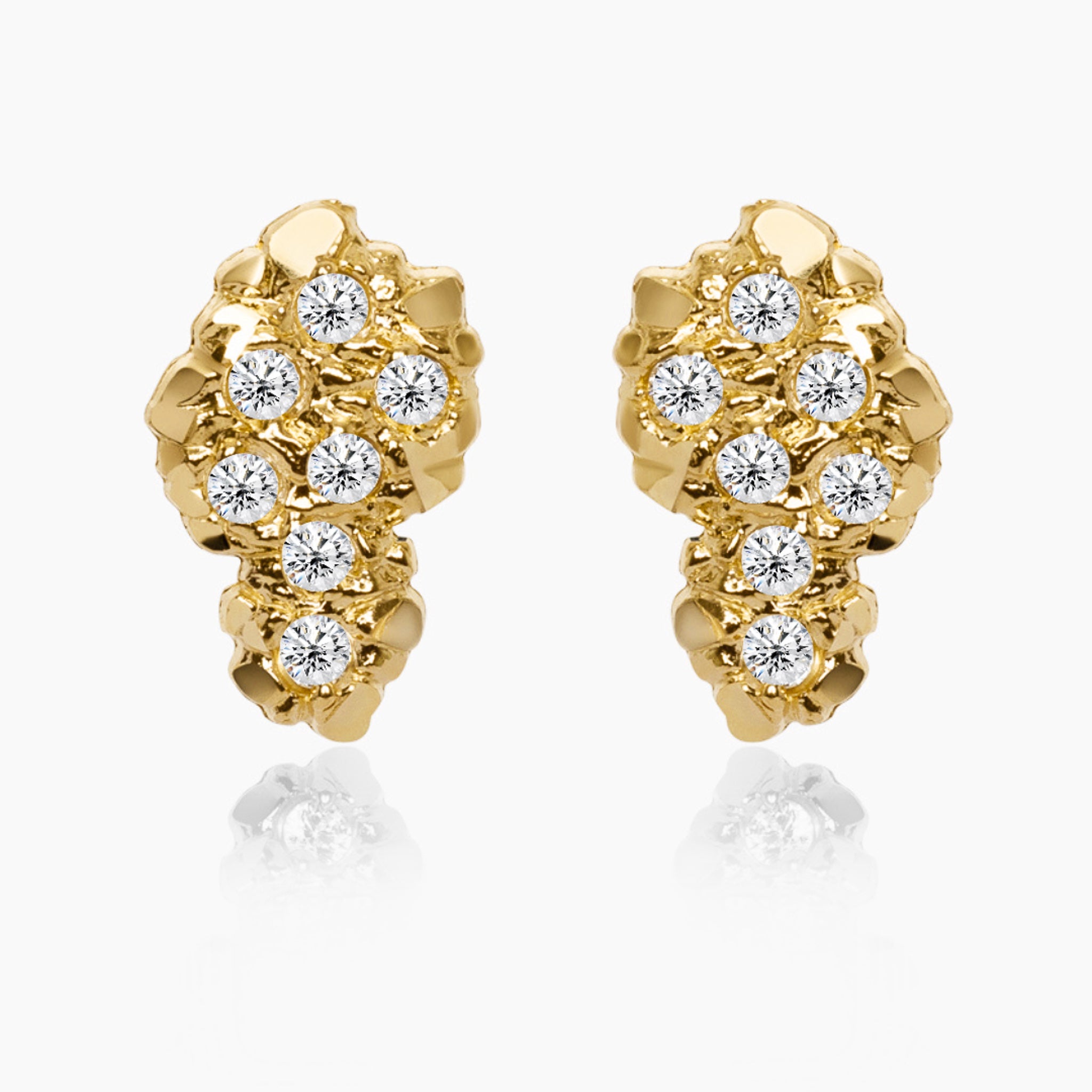10K YELLOW GOLD ICY CLUSTER NUGGET EARRINGS -17MM