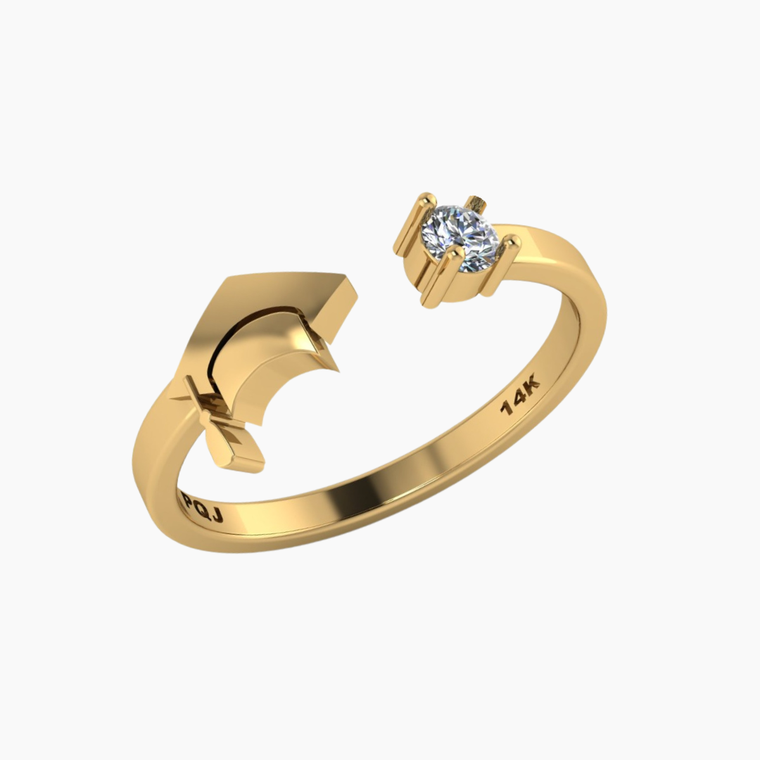 14K YELLOW GOLD GRAD CAP SINGLE DIAMOND OPEN RING