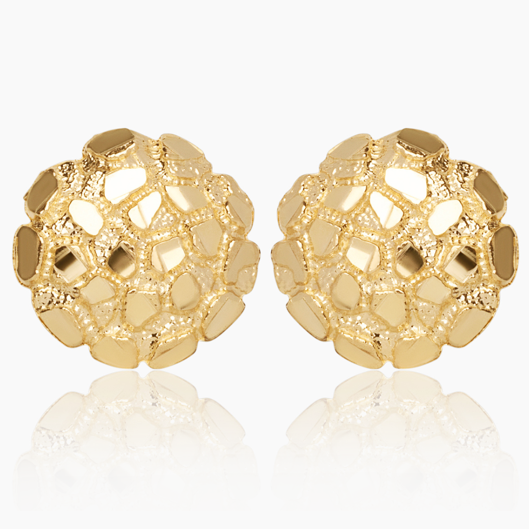 10K YELLOW GOLD ROUND NUGGET EARRINGS -20MM
