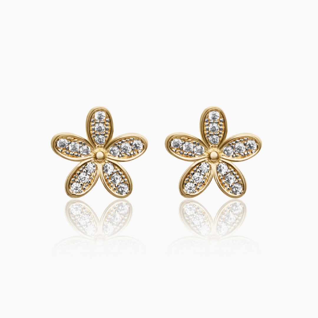 14K YELLOW GOLD ZANIA PAVE FLOWER STUDS