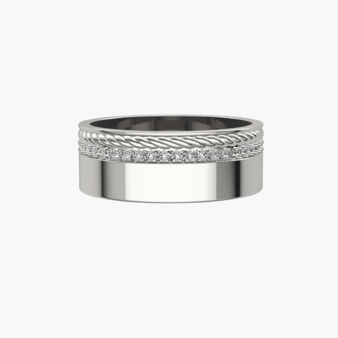 WHITE GOLD UNITY ROPE DIAMOND BAND -8MM