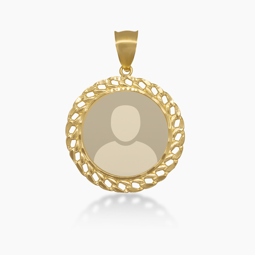 14K YELLOW GOLD CUBAN LINK ROUND MEMORY PENDANT -31MM