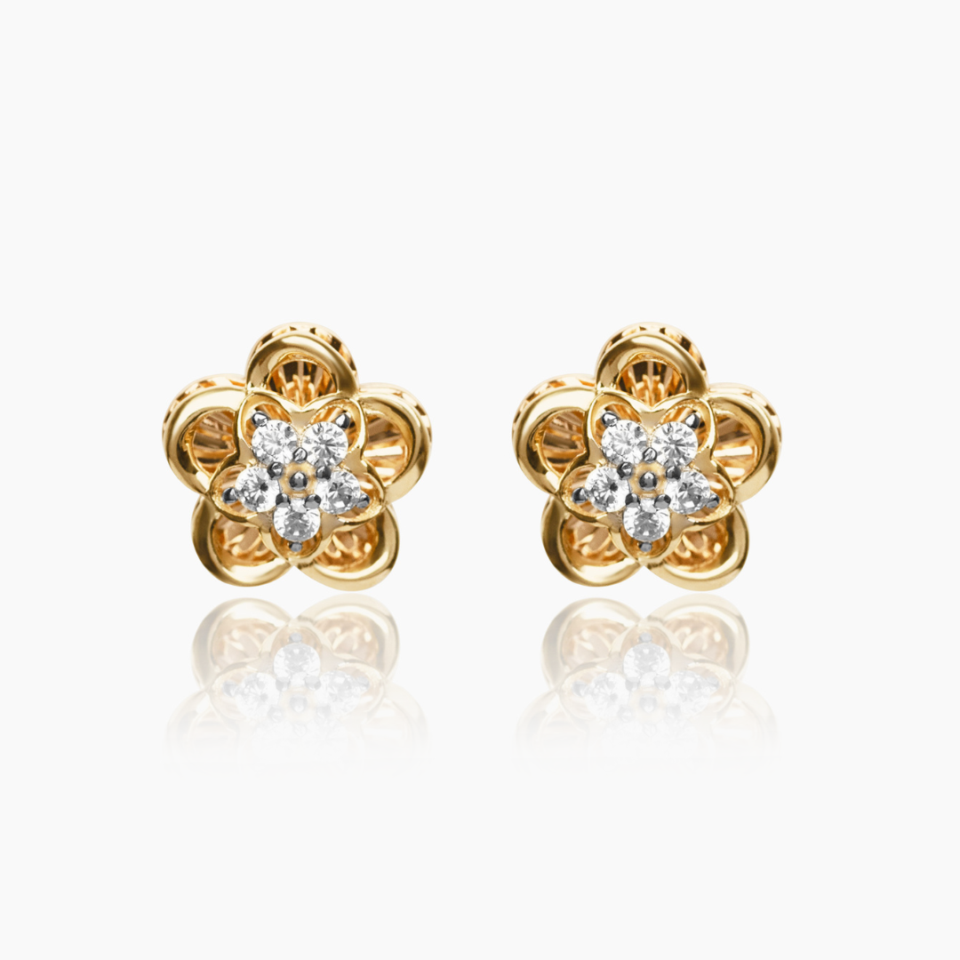 14K TRI COLOR GOLD LIORA PAVE FLOWER STUDS