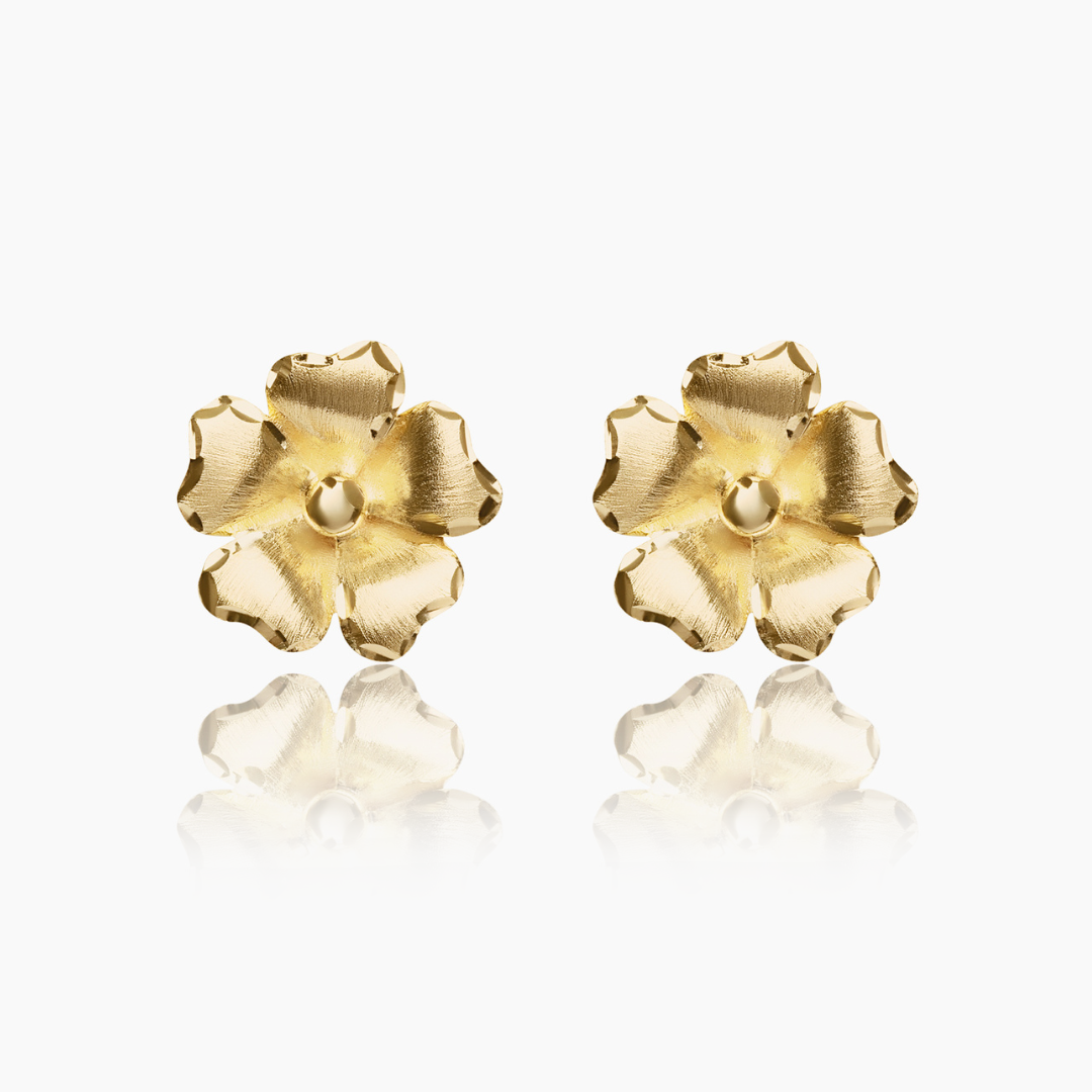 14K YELLOW GOLD CAMELLIA FLOWER STUDS