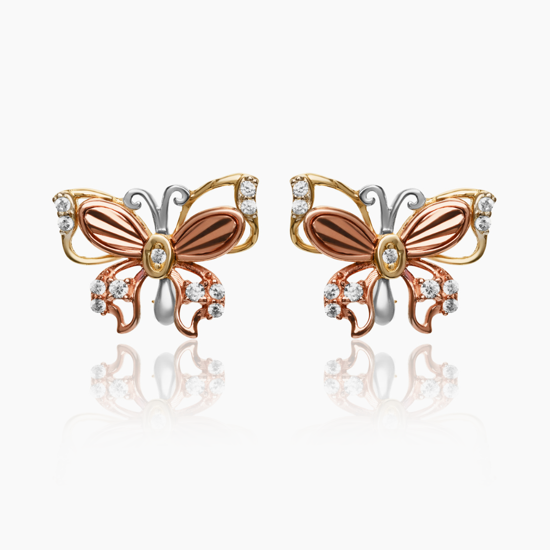 14K TRI COLOR GOLD ARLUNA BUTTERFLY STUDS