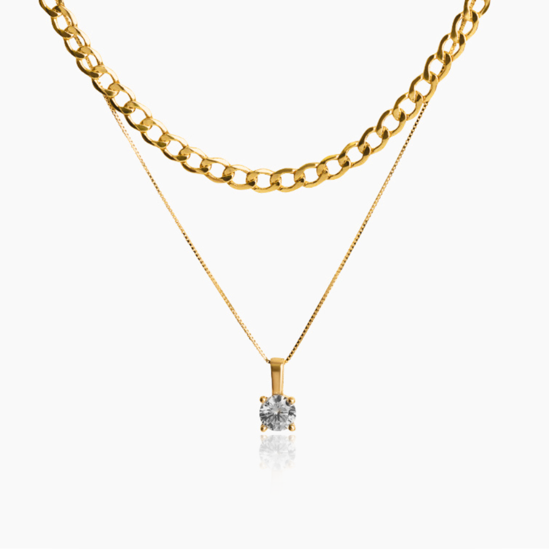 14K YELLOW GOLD HOLY LIGHT PENDANT HALO CZ NECKLACE SET