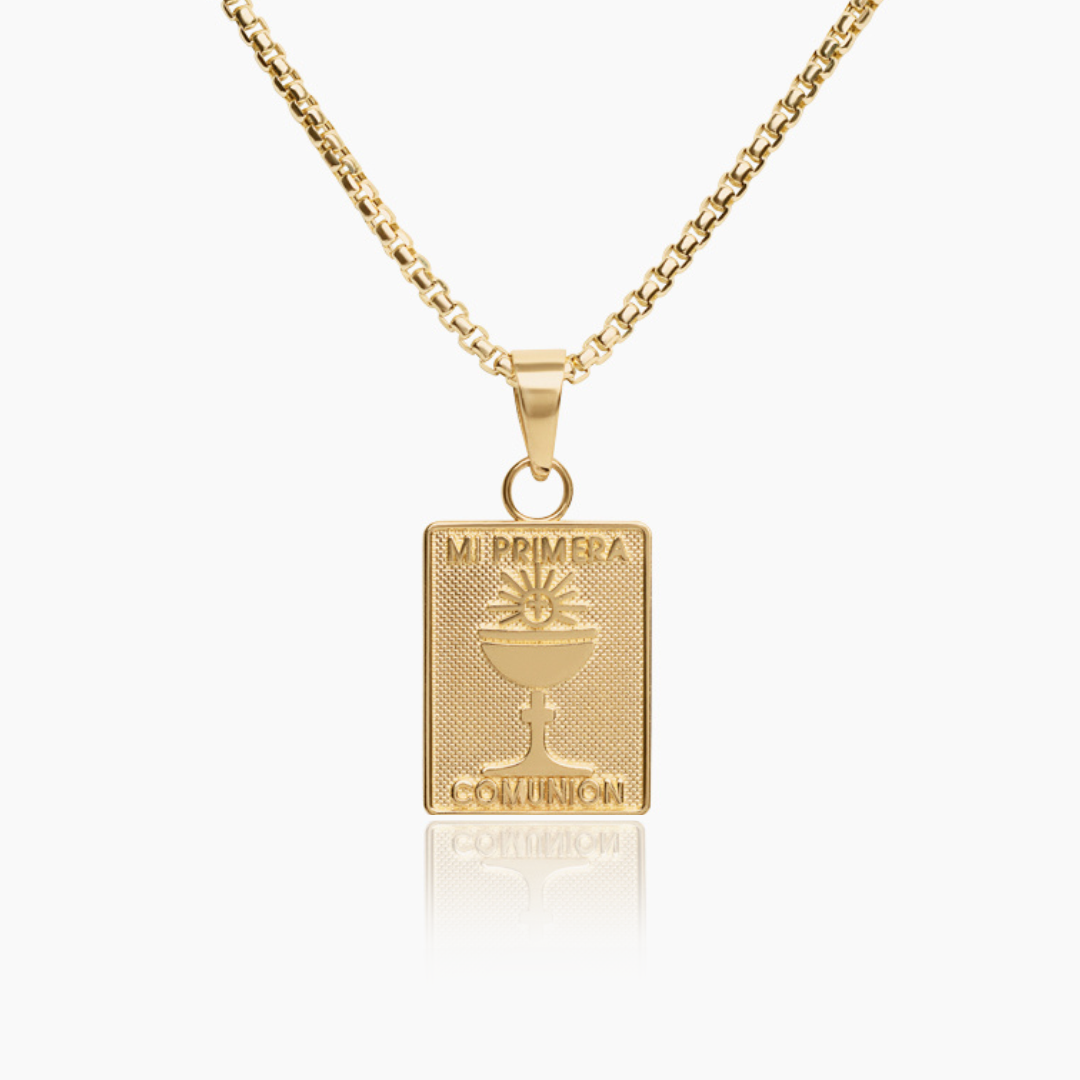 14K YELLOW GOLD CHERISHED COMMUNION ROUND BOX NECKLACE