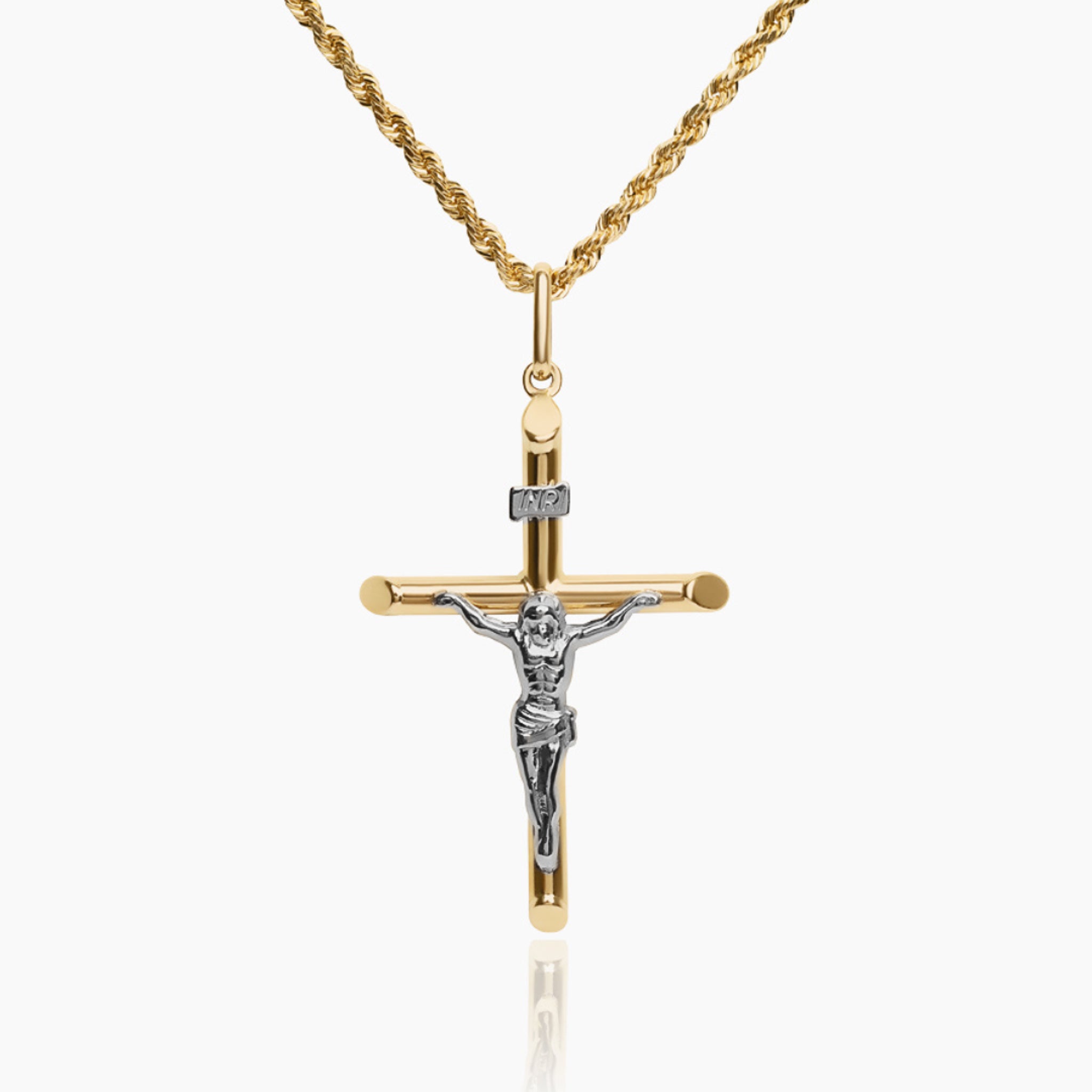 14K TWO TONE GOLD JESUS INRI CROSS