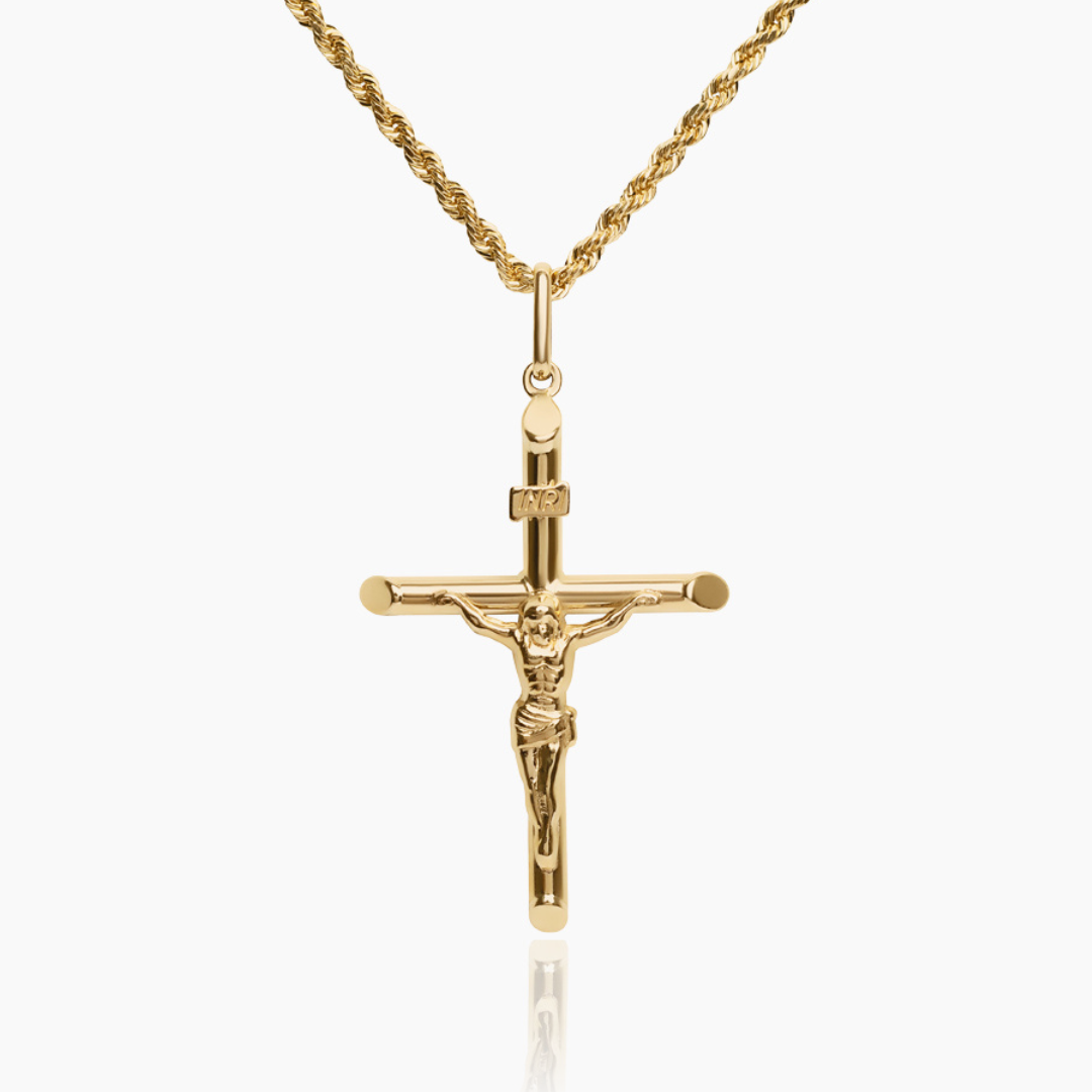 14K YELLOW GOLD VOW OF LIGHT CROSS NECKLACE