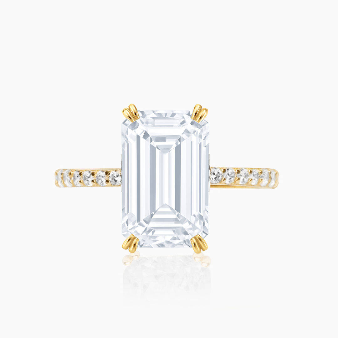 14K YELLOW GOLD ADDISON DOUBLE PRONG EMERALD CUT CZ ENGAGEMENT RING