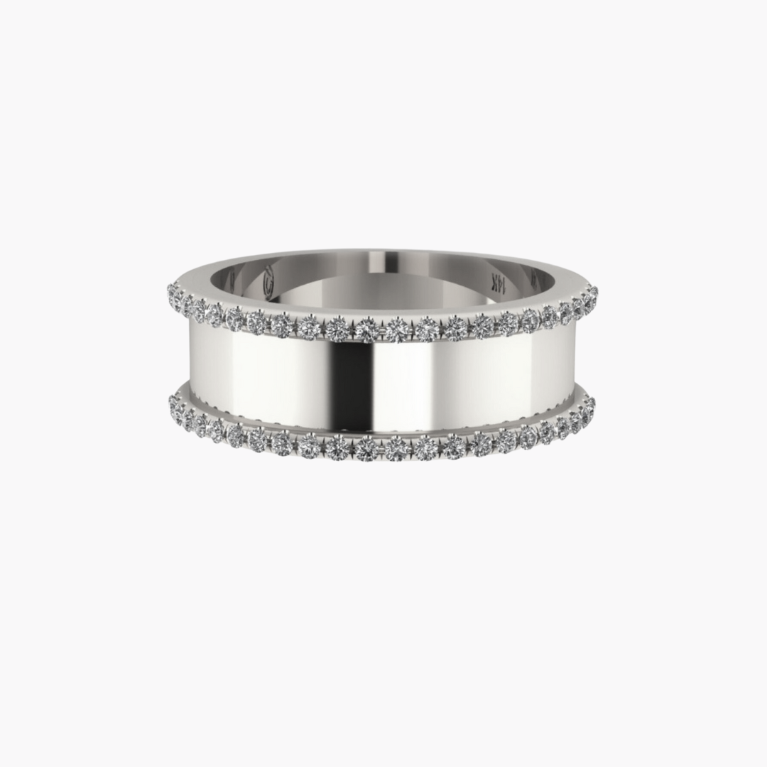 WHITE GOLD DOUBLE DIAMOND BORDER BAND -8MM