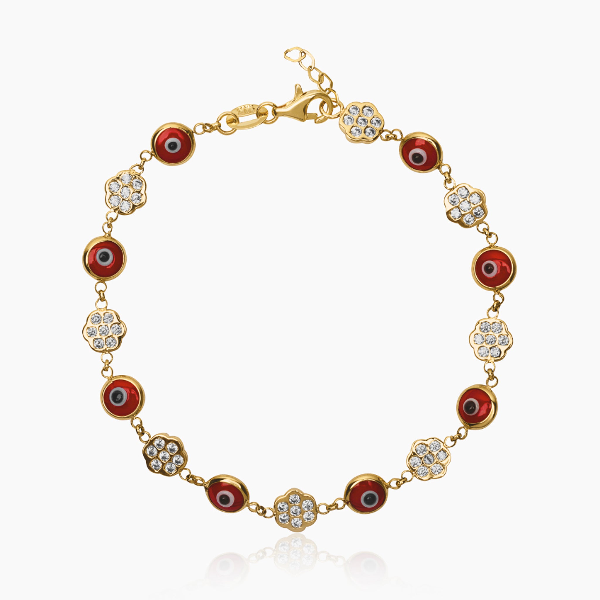 14K YELLOW GOLD FLORA EYECON BRACELET -RED