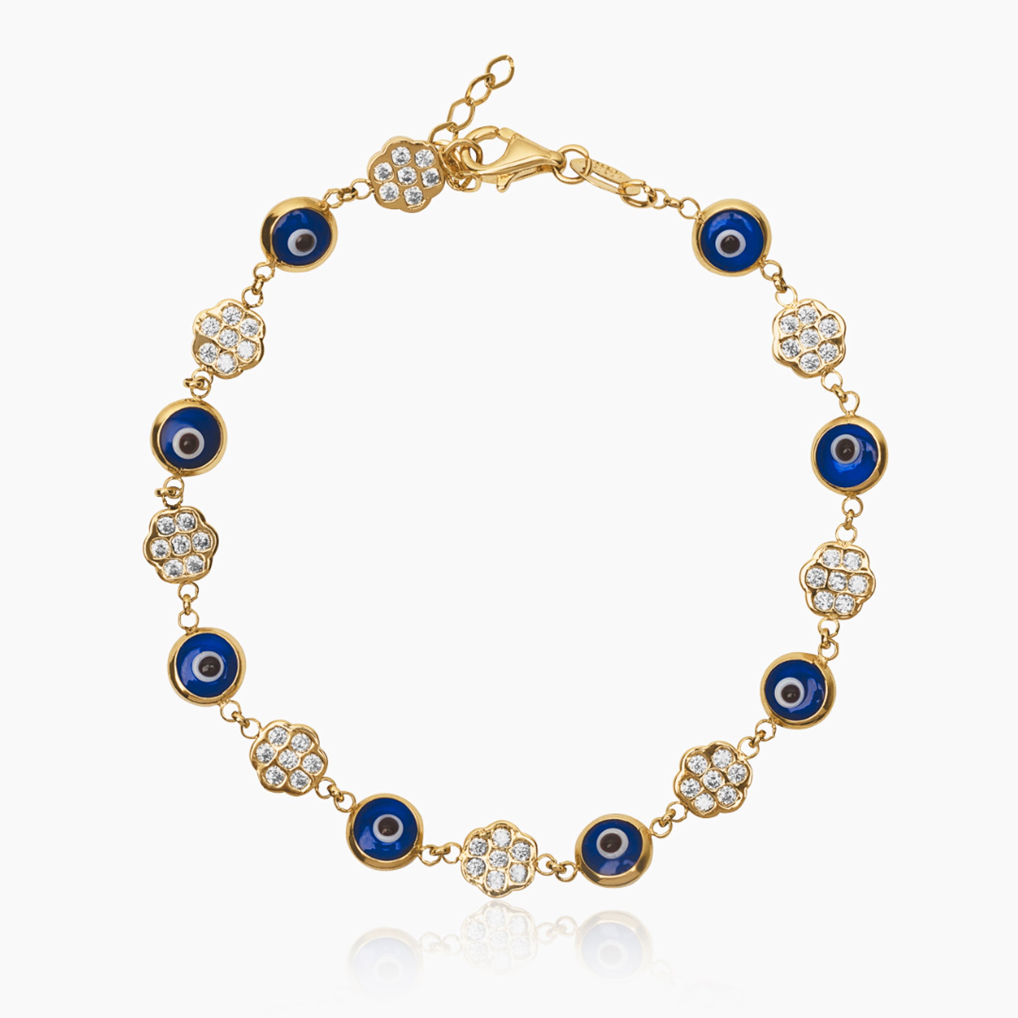 14K YELLOW GOLD FLORA EYECON BRACELET -BLUE