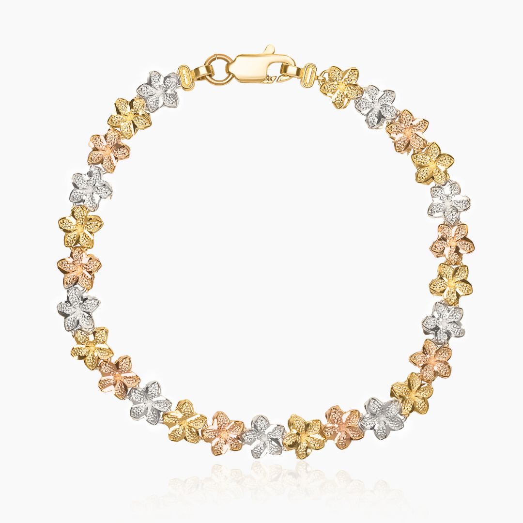 14K TRI COLOR GOLD HOT TROPIC HIBISCUS BRACELET