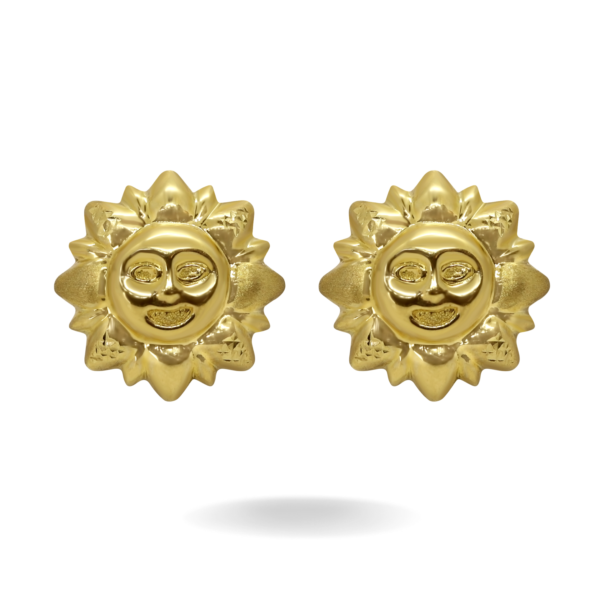 10K YELLOW GOLD SMILING SUNFLOWER STUD EARRINGS