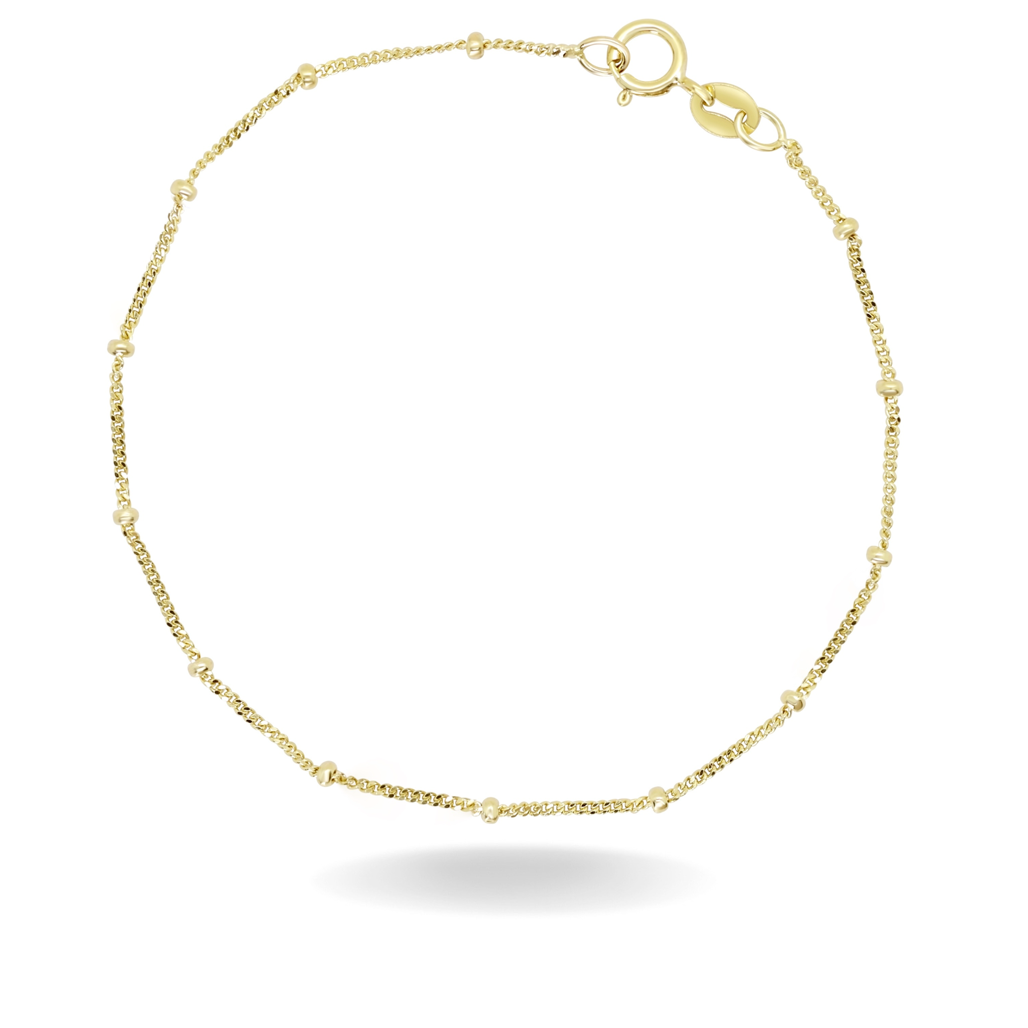 14K YELLOW GOLD BEADED MICRO CUBAN BRACELET