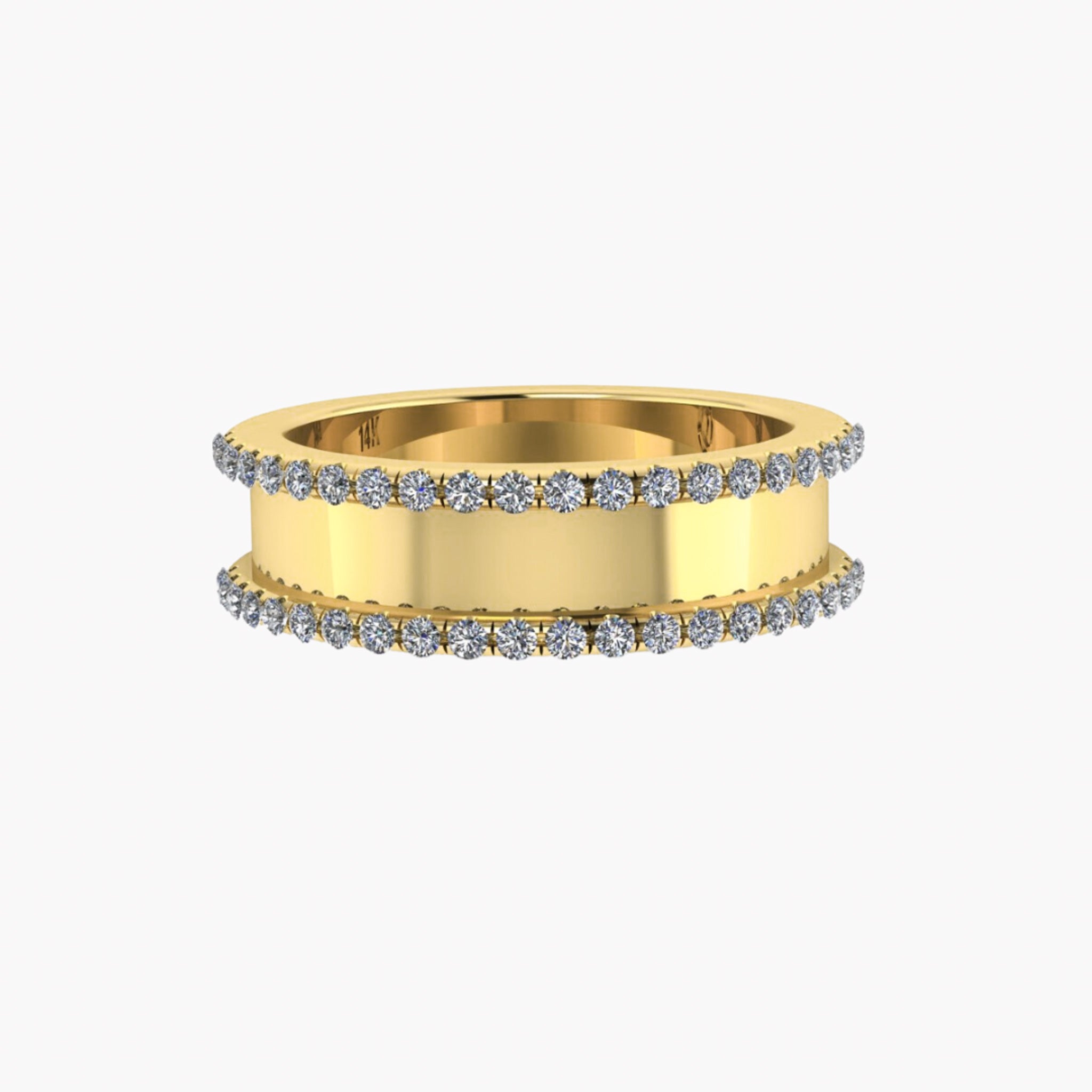 YELLOW GOLD DOUBLE DIAMOND BORDER BAND -6MM