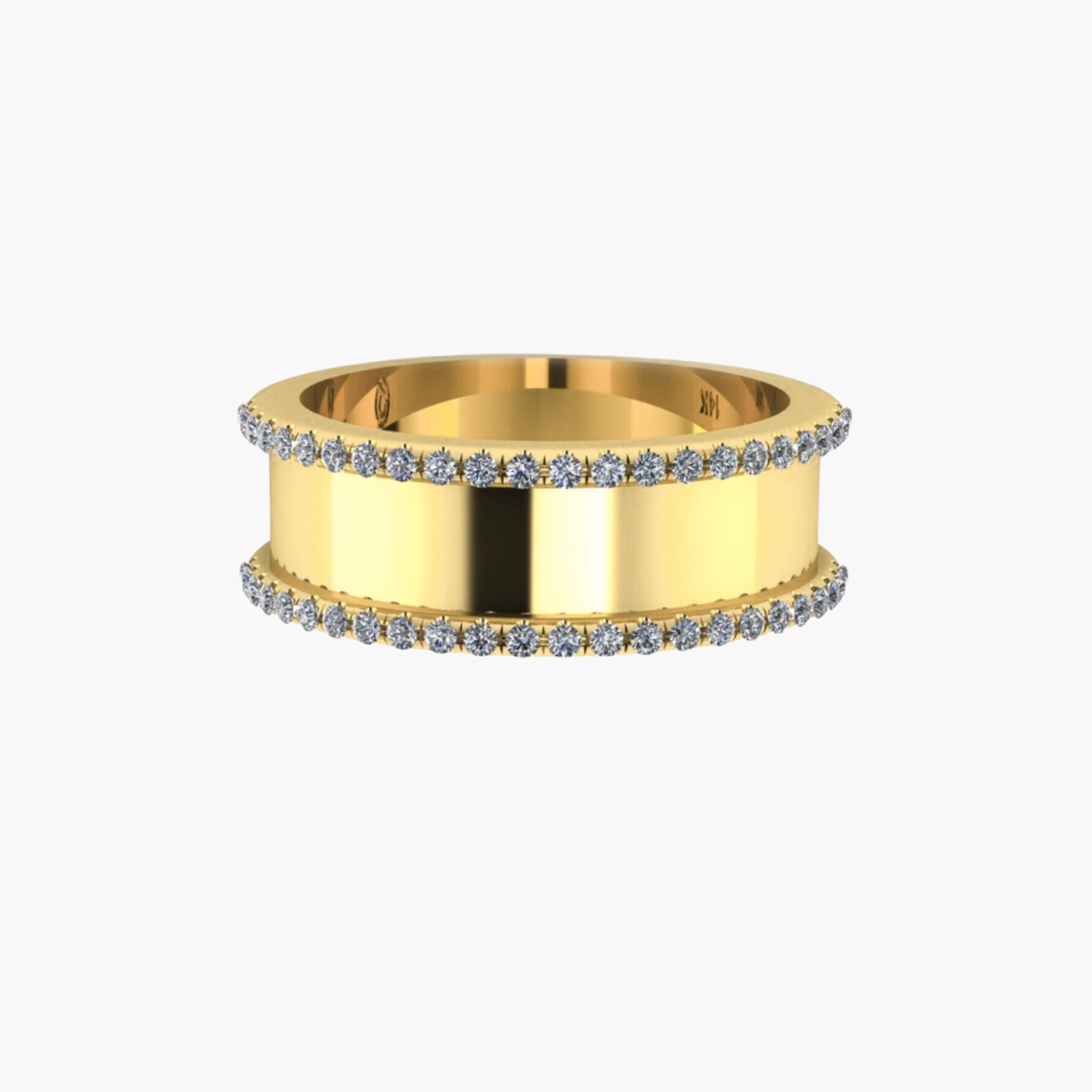 YELLOW GOLD DOUBLE DIAMOND BORDER BAND -8MM