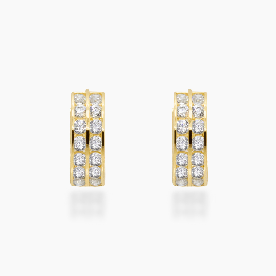 14K YELLOW GOLD DOUBLE LINE CHANNEL CZ HUGGIES