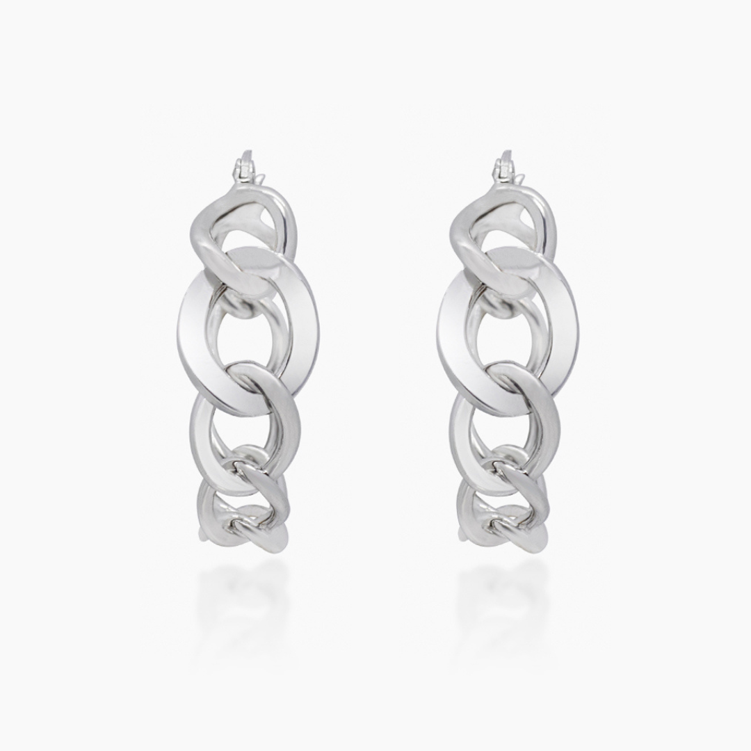 14K WHITE GOLD TAPERED CUBAN LINK OVAL HOOPS