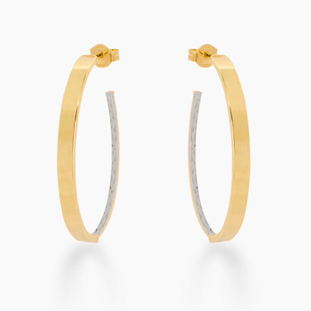 14K TWO TONED GOLD FLAT HOOK HOOPS