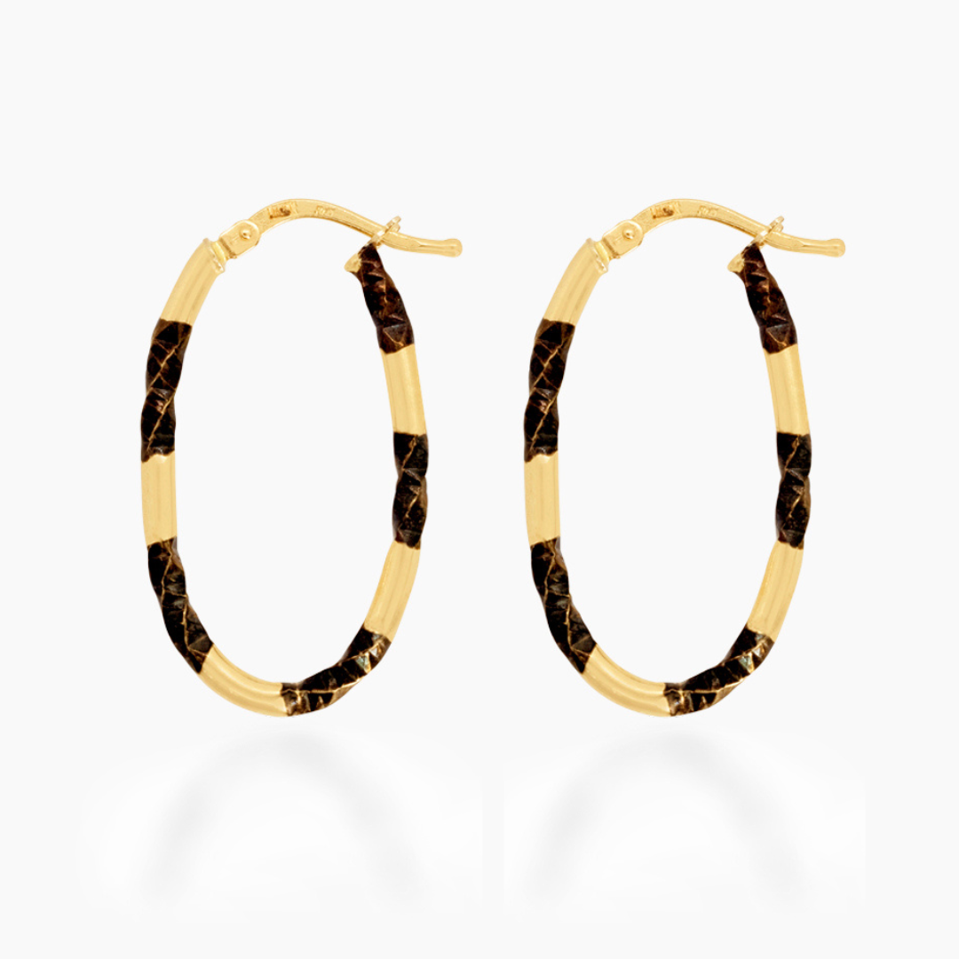 14K YELLOW GOLD STRIPE OVAL HOOPS