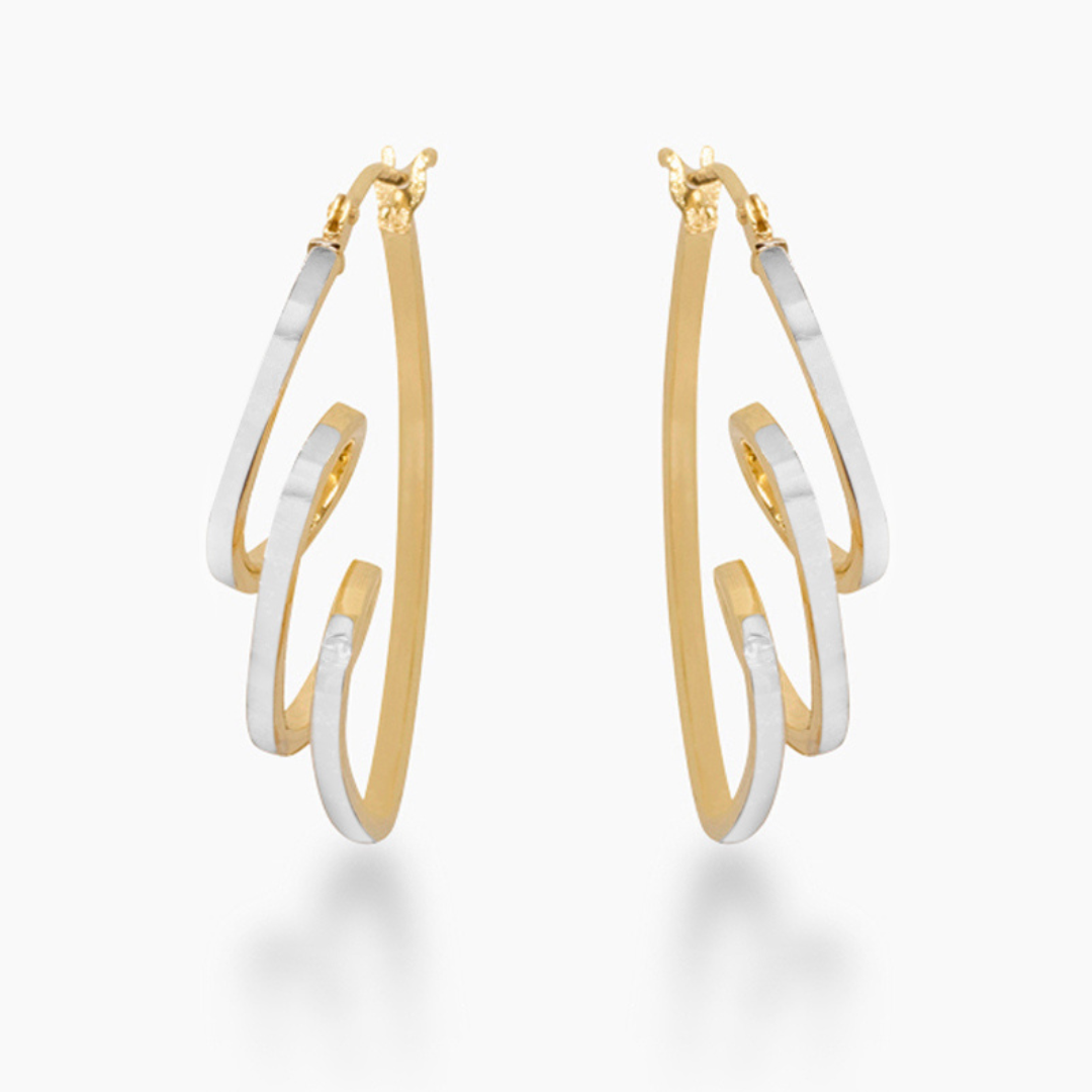 14K TWO TONED GOLD LOOPED OVAL HOOPS