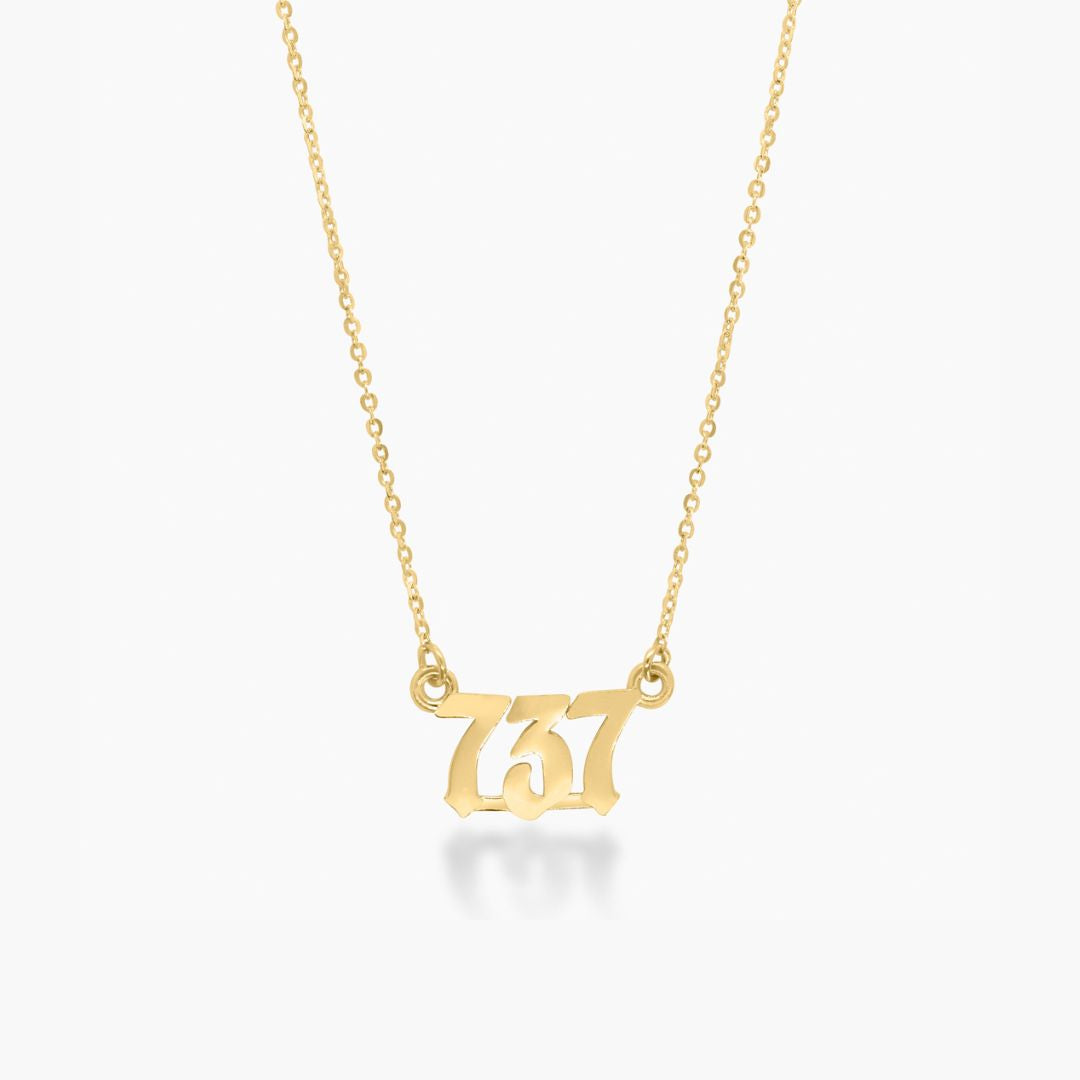 14K YELLOW GOLD OLD ENGLISH AREA CODE NECKLACE
