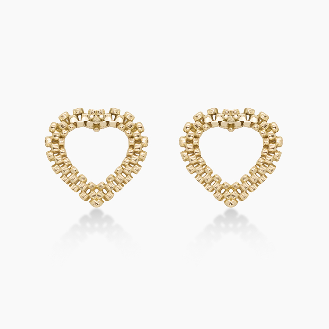 10K YELLOW GOLD ROLLEY HEART STUD EARRINGS -13MM