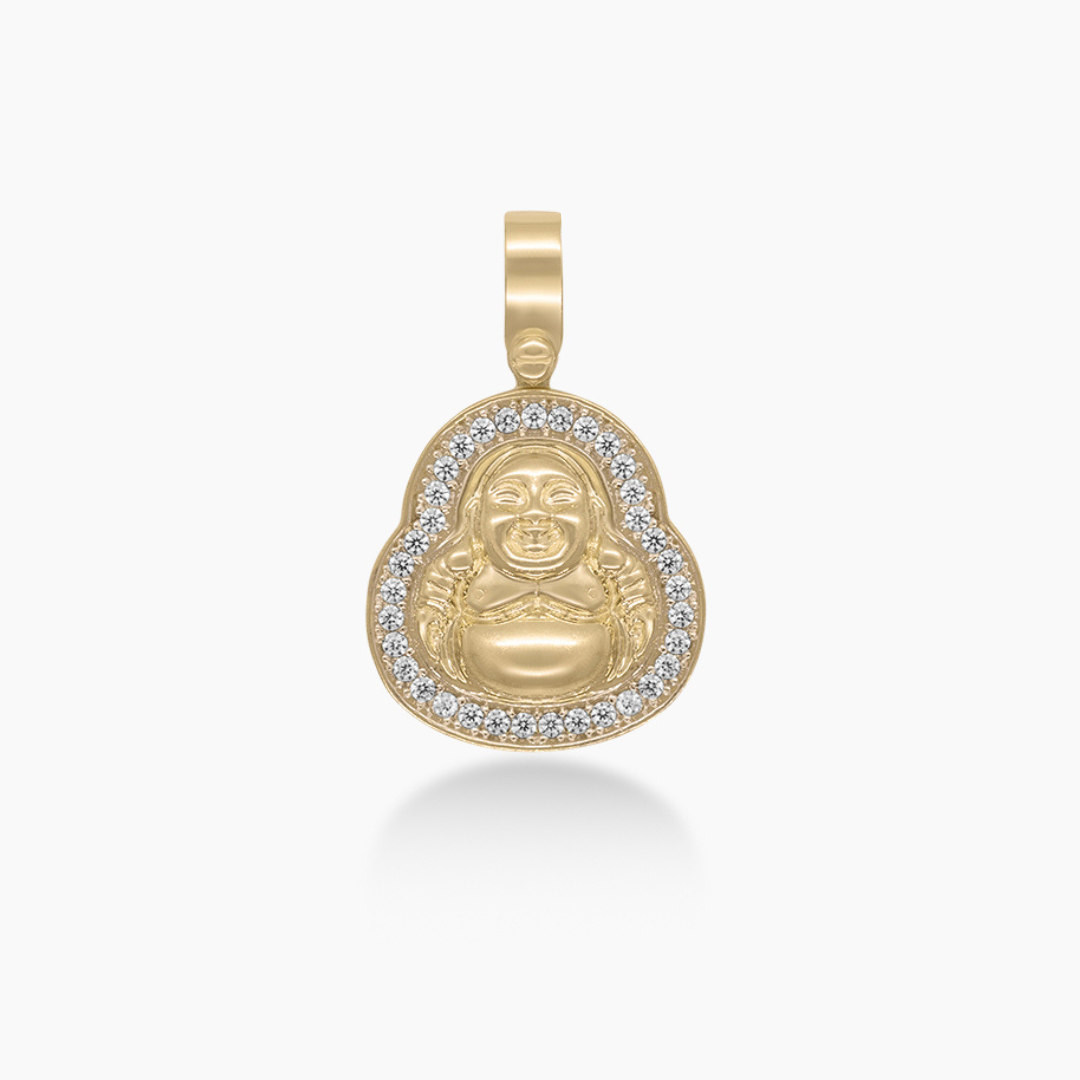 10K YELLOW GOLD PAVE BEZEL BUDDHA PENDANT