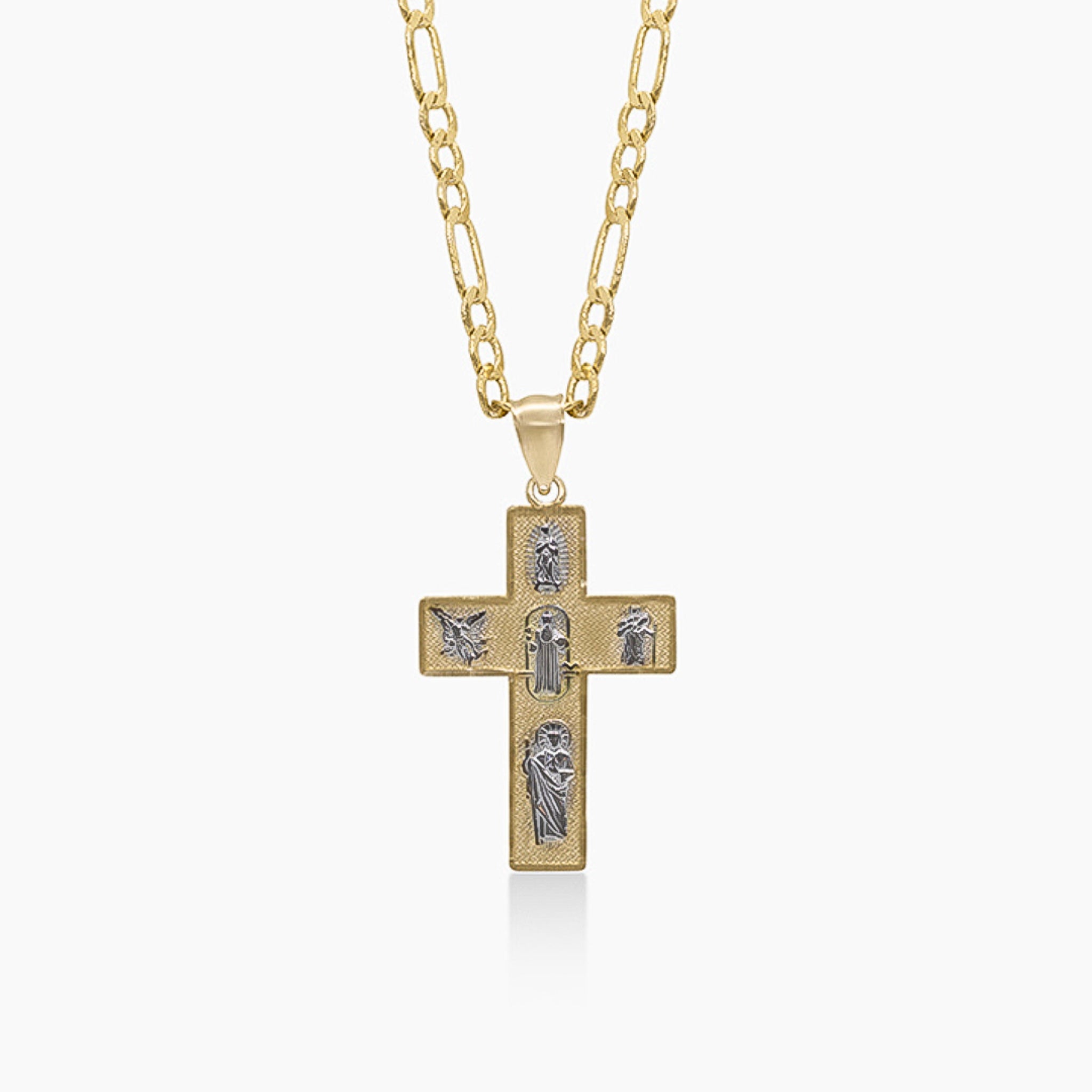 14K YELLOW GOLD ALL SAINTS CROSS NECKLACE SET