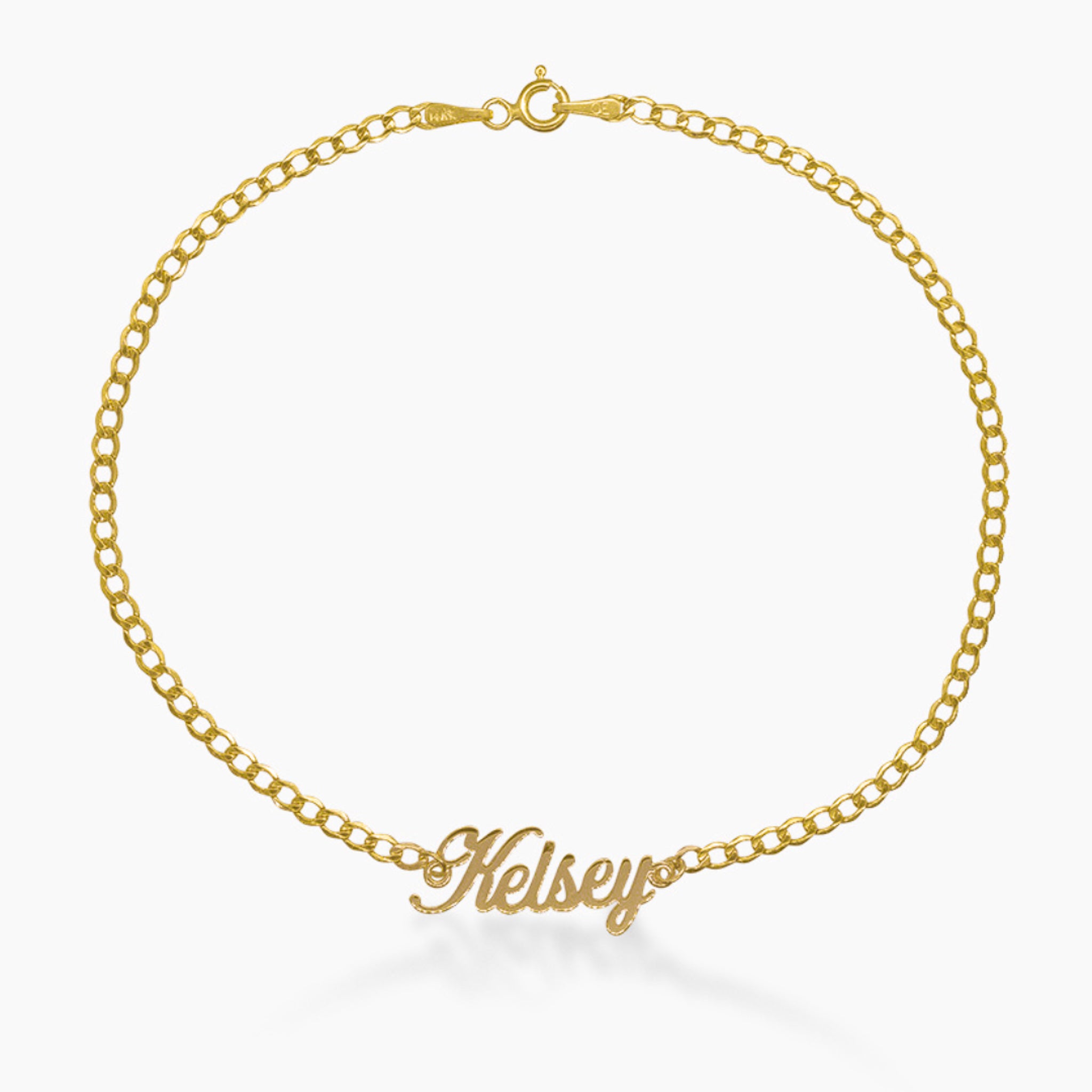14K YELLOW GOLD CUBAN LINK SCRIPT NAME ANKLET -2.5MM
