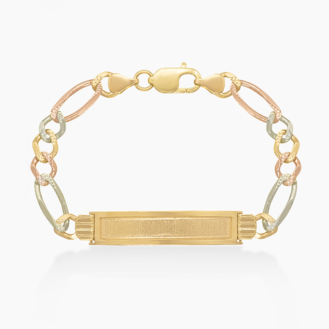 14K TRI COLOR GOLD ID FIGARO BRACELET