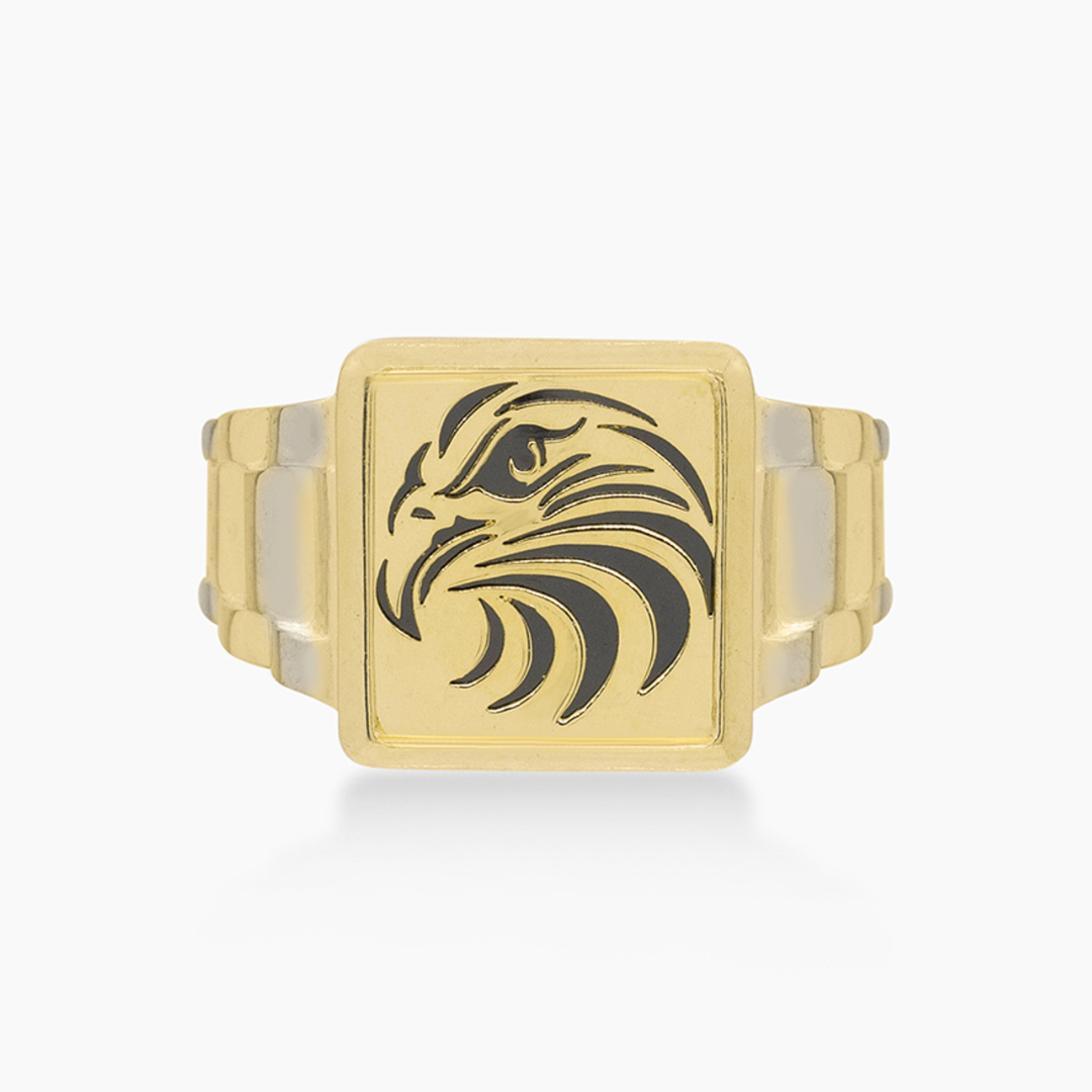 14K YELLOW GOLD EAGLE CUT WATCH BAND ONYX RING