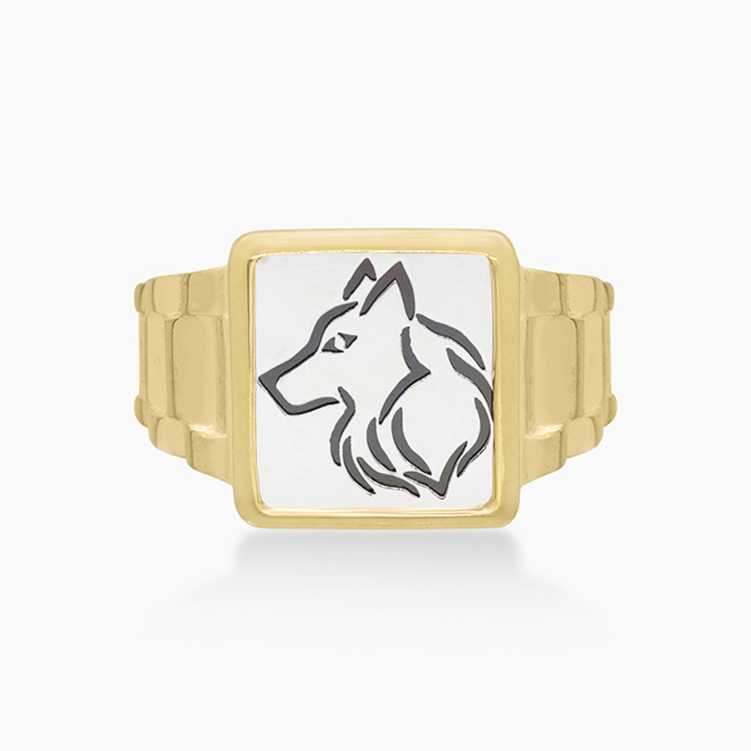 14K YELLOW GOLD WOLF CUT WATCH BAND ONYX RING