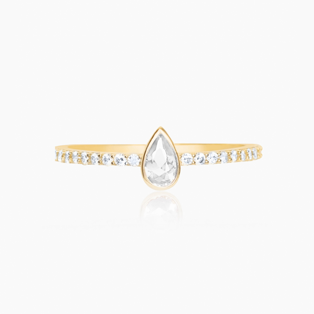 14K YELLOW GOLD PAVE BEZEL PEAR RING