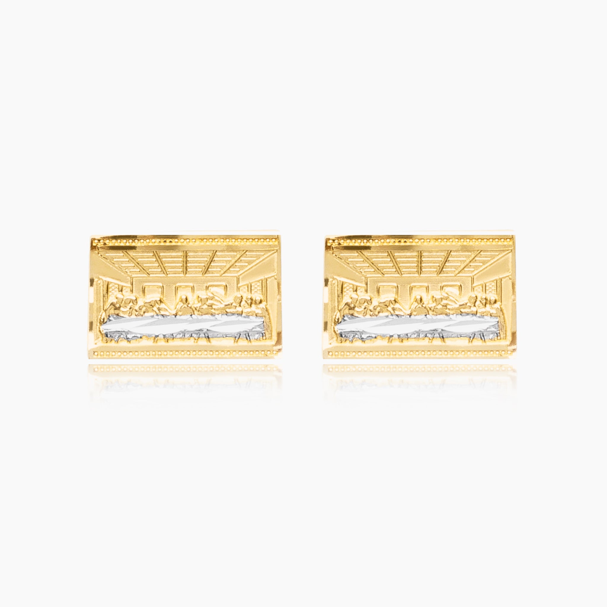 10K YELLOW GOLD LAST SUPPER STUD EARRINGS